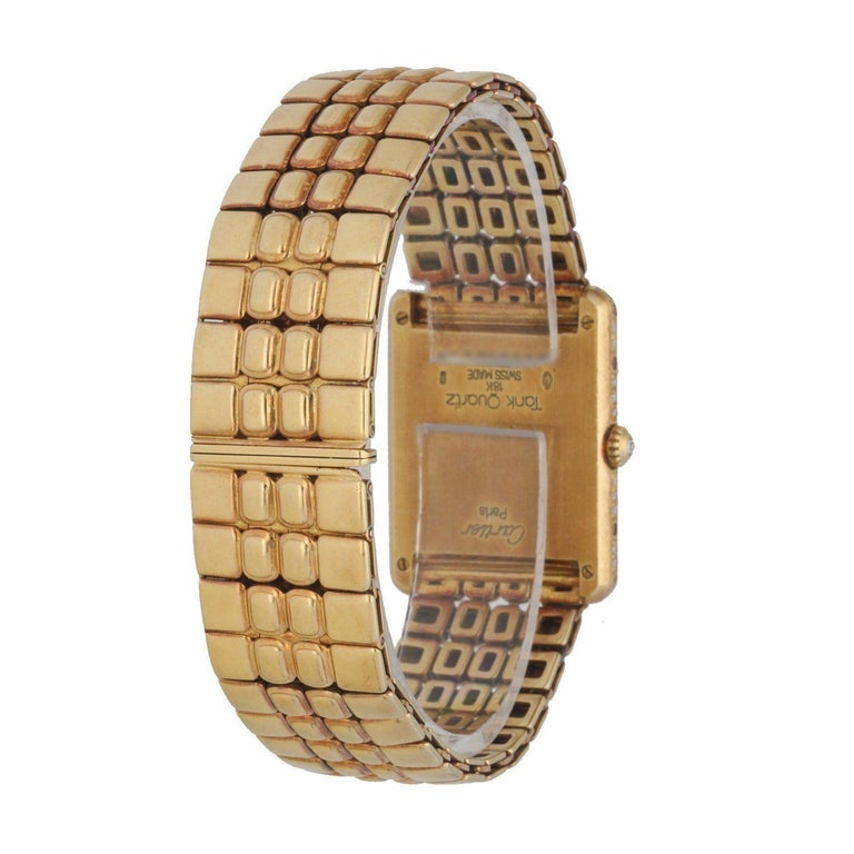 Women's Cartier Tank Louis 18K Yellow Gold Diamond Bezel Ladies Watch
