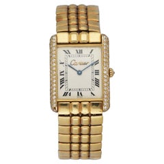 Cartier Tank Louis 18K Yellow Gold Diamond Bezel Ladies Watch
