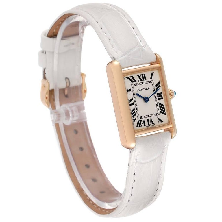 Cartier Tank Louis 18k Yellow Gold White Strap Ladies Watch W1529856 at