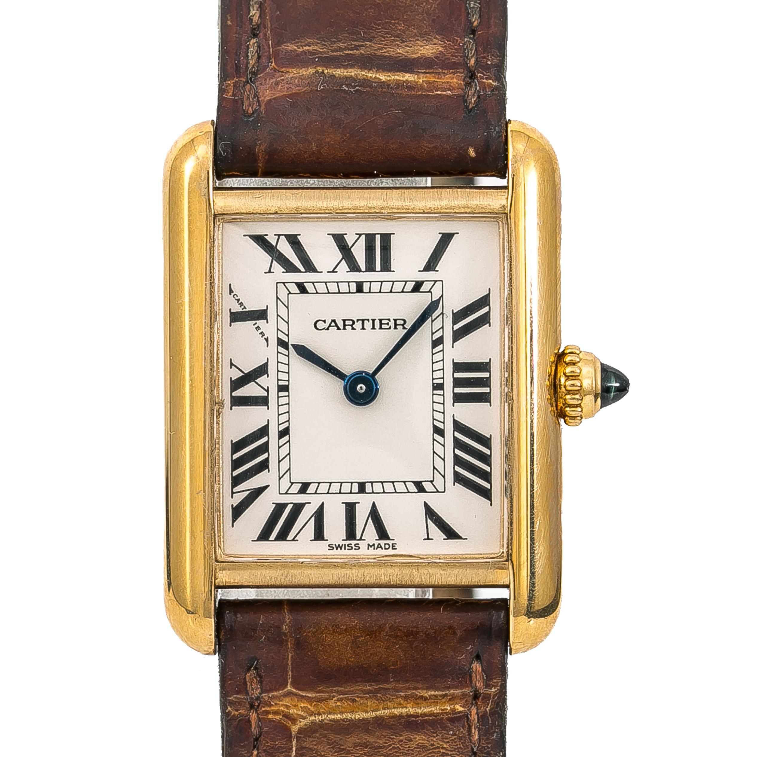 Cartier Tank Louis 2442 W1529856 Womens Quartz Watch Cream Dial 18K YG 22mm