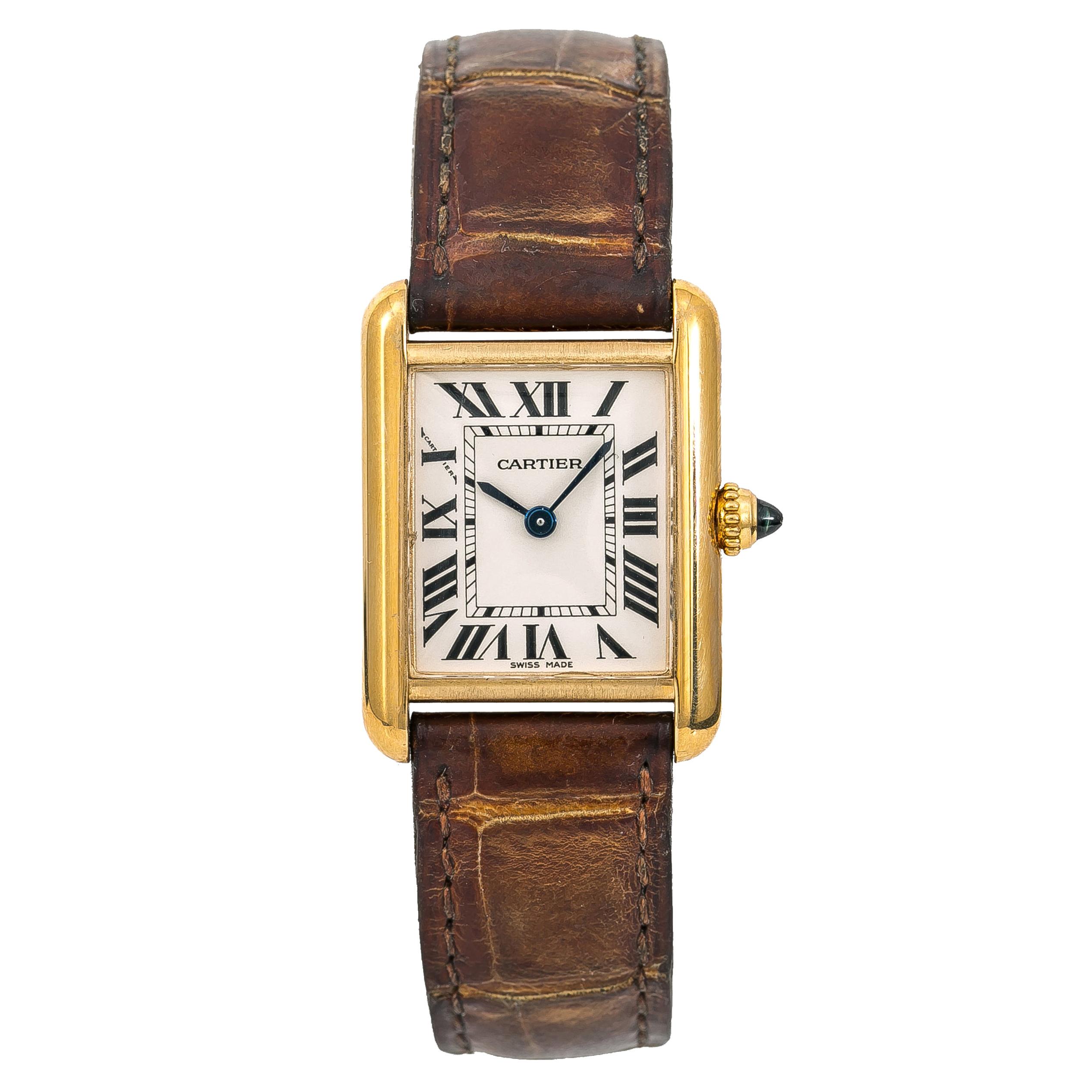 Cartier Tank Louis 2442 W1529856 Womens Quartz Watch Cream Dial 18K YG For Sale