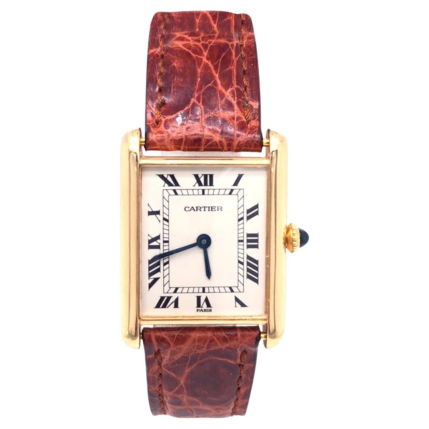 Cartier Tank Louis 78086 Paris Dial 18k Yellow Gold Vintage Manual Winding  Watch at 1stDibs
