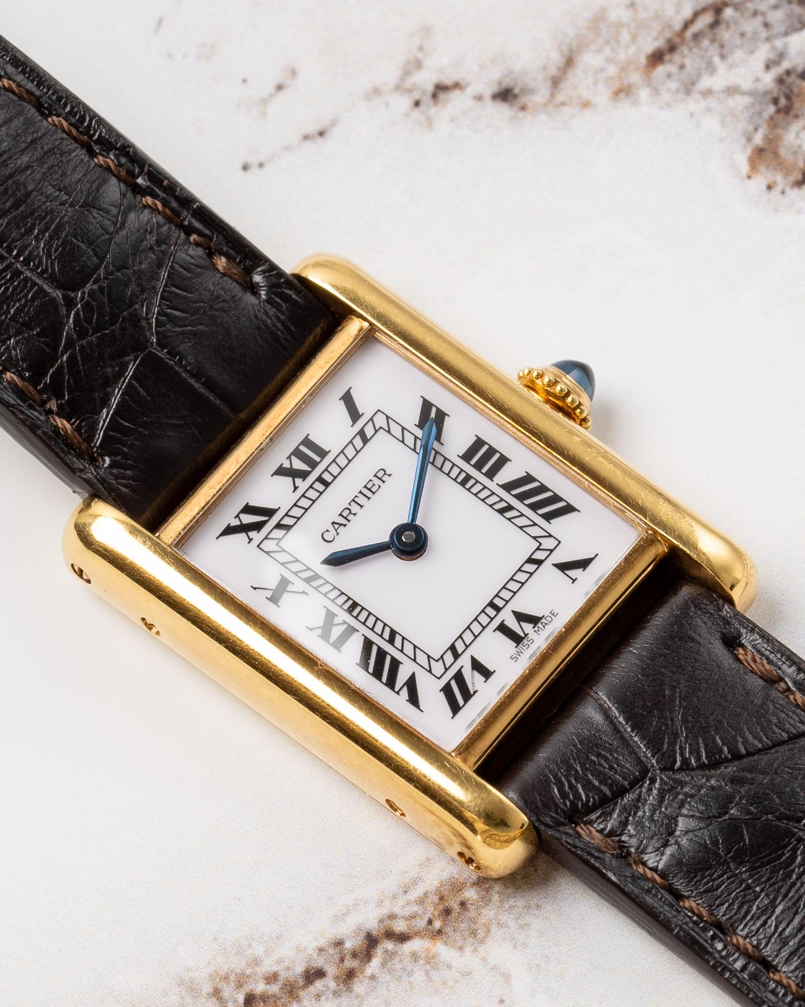 Cartier Tank Louis 78087 SM Swiss Made Dial 18k YG 1980s For Sale