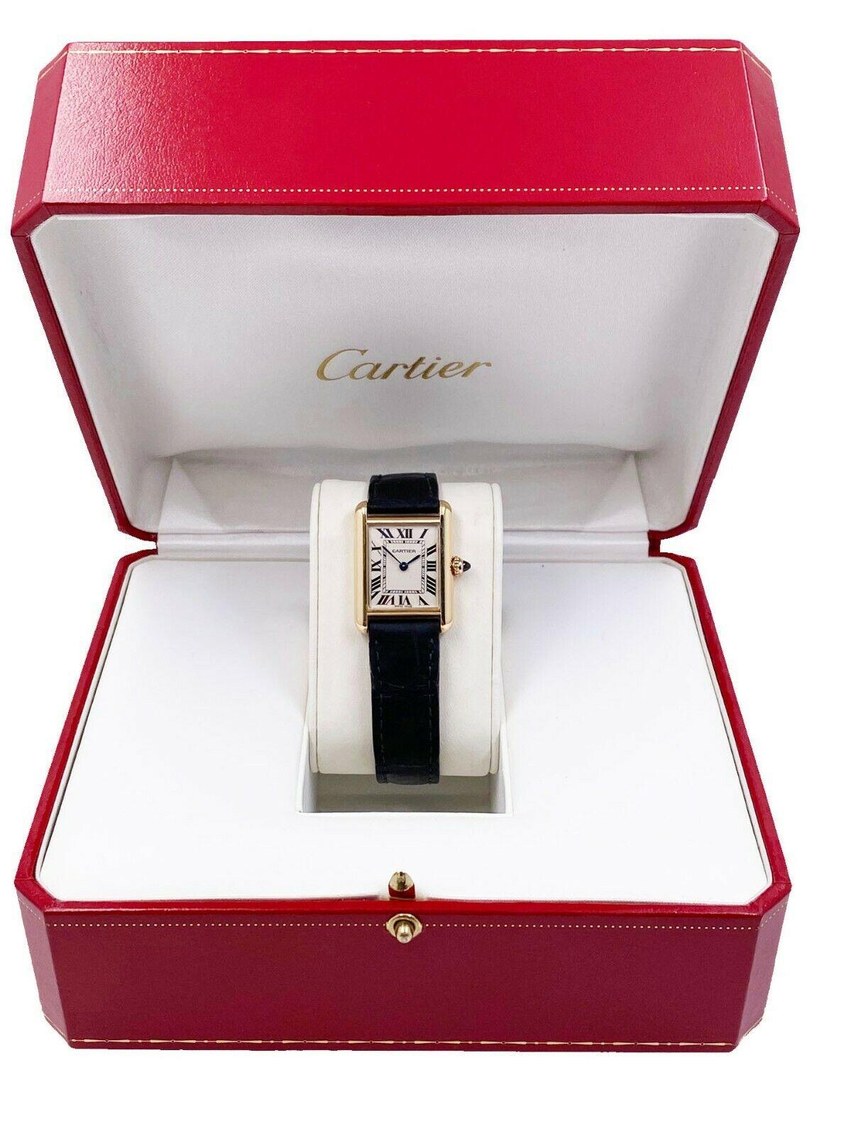 Cartier Tank Louis Cartier 2442 W1529856 18 Karat Gold Leather Band Box Papers 1