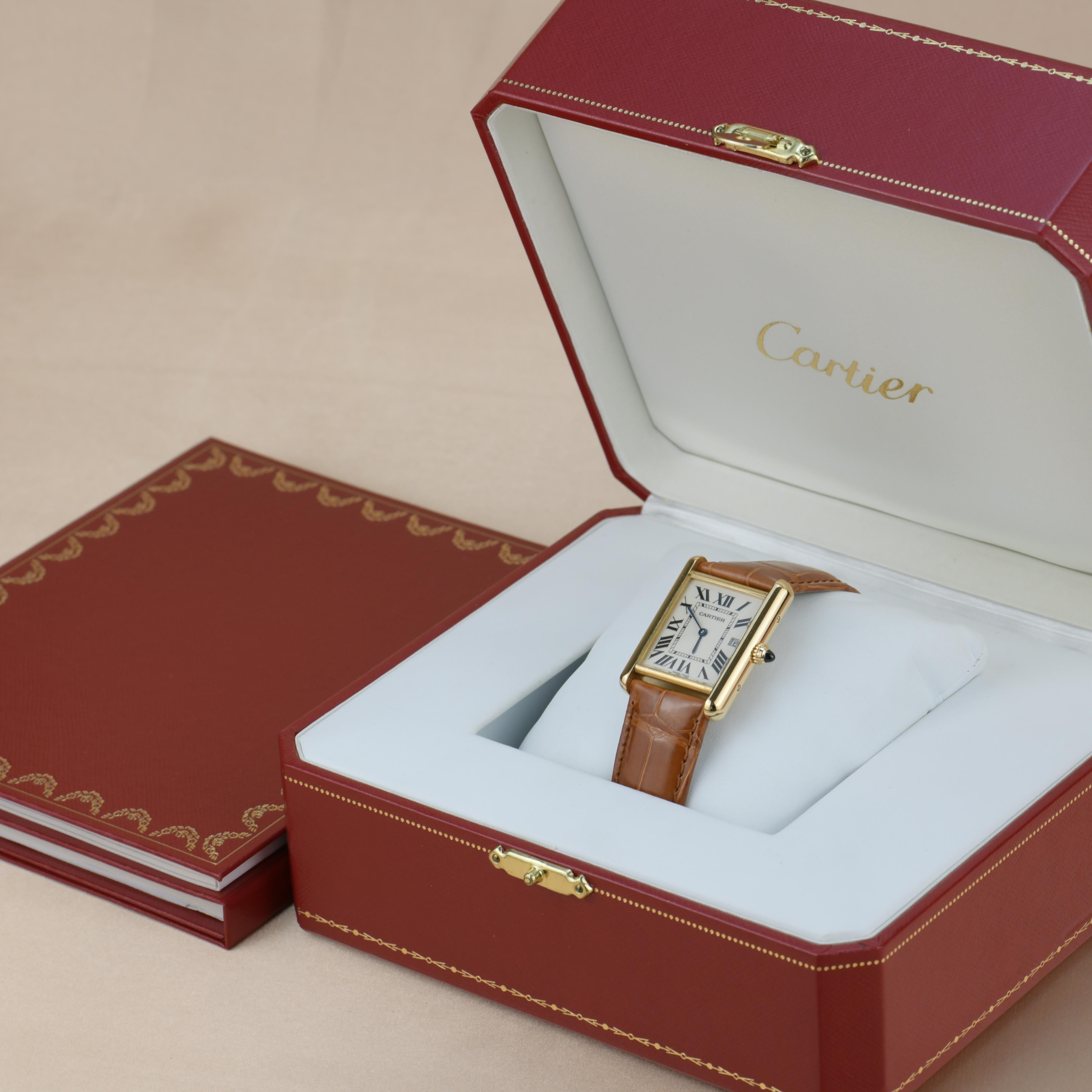 Cartier Tank Louis Cartier Large Model W1529756 with Box and Paper In Excellent Condition In Banbury, GB