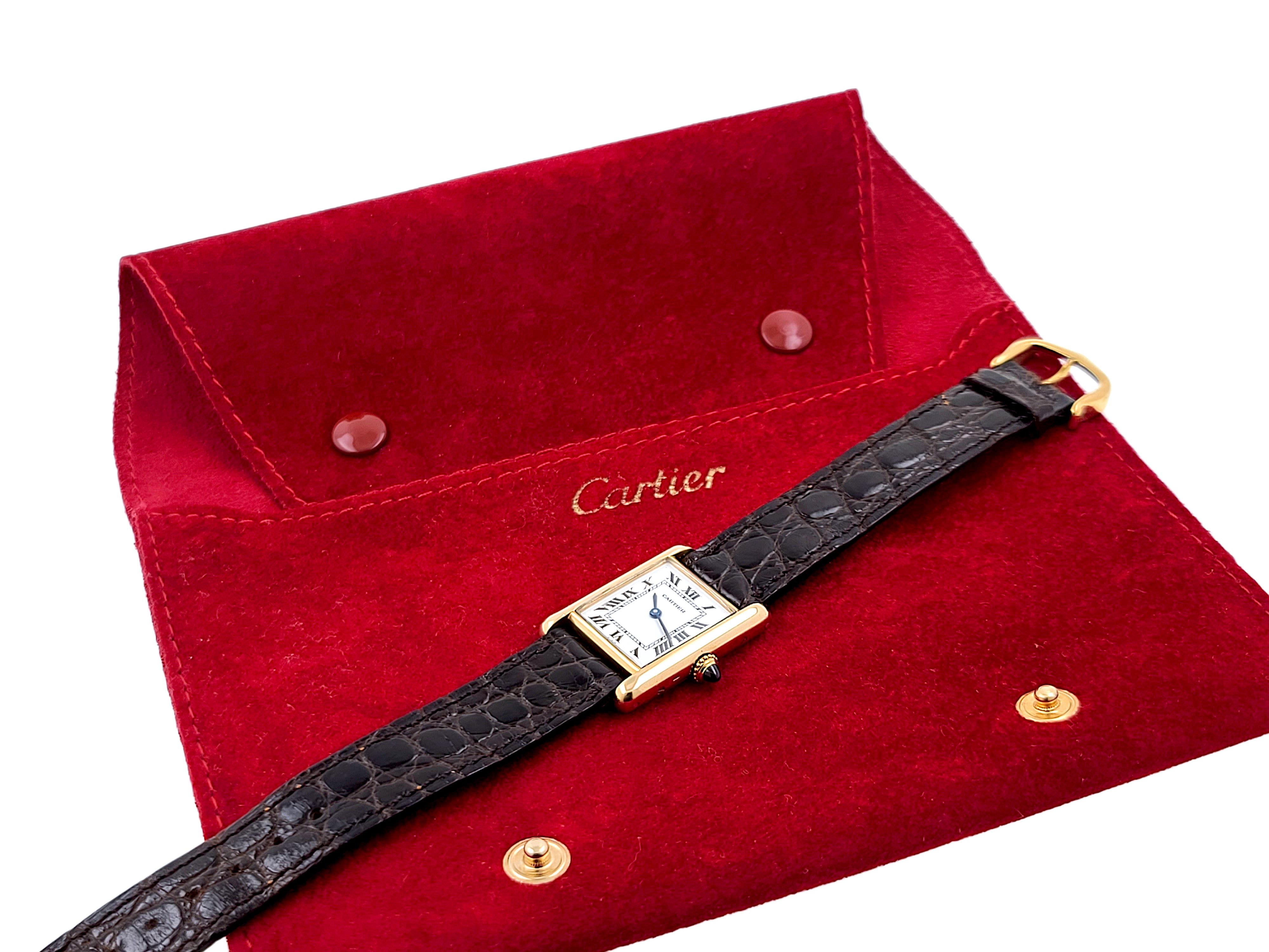Cartier Tank Louis Cartier PARIS Zifferblatt LC 78087 Medium MM 18k Gold 1970 Rotes Beutel 10