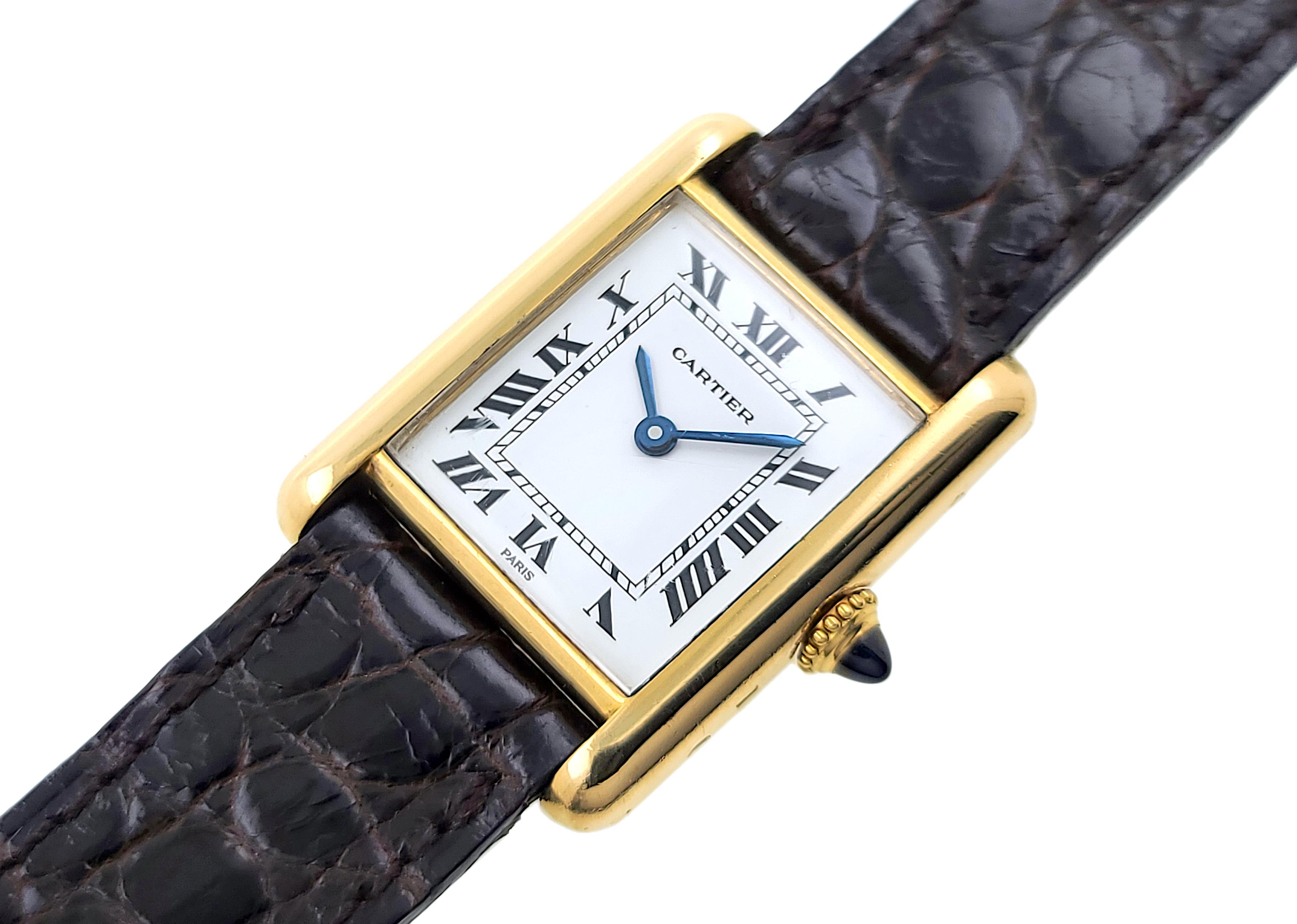 Women's Cartier Tank Louis Cartier PARIS Dial LC 78087 Medium MM 18k Gold 1970 Red Pouch