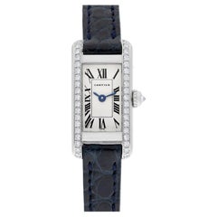 Cartier Tank Louis Cartier Weißgold Diamant Damenuhr am Lederband 1381