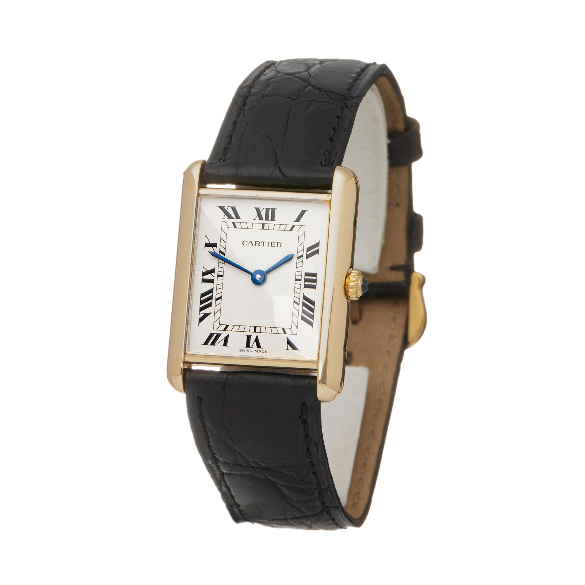 Ref: W5874
Manufacturer: Cartier
Model: Tank
Model Ref: 8810
Age: W5874
Gender: Ladies
Complete With: Presentation Box
Dial: White Roman 
Glass: Sapphire Crystal
Movement: Quartz
Water Resistance: To Manufacturers Specifications
Case: Yellow