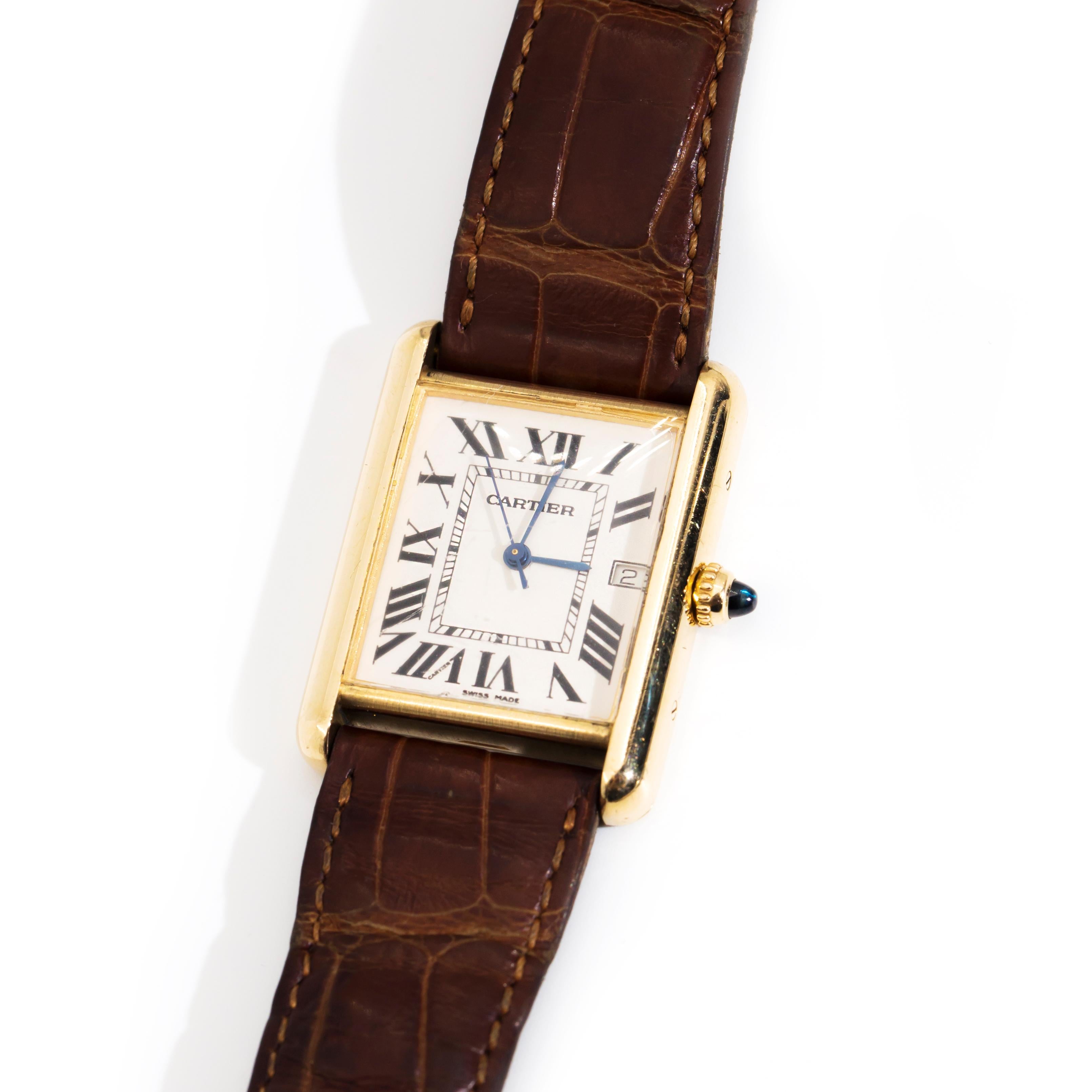 Cartier Tank Louis Date 18 Carat Solid Gold Vintage Designer Watch 4