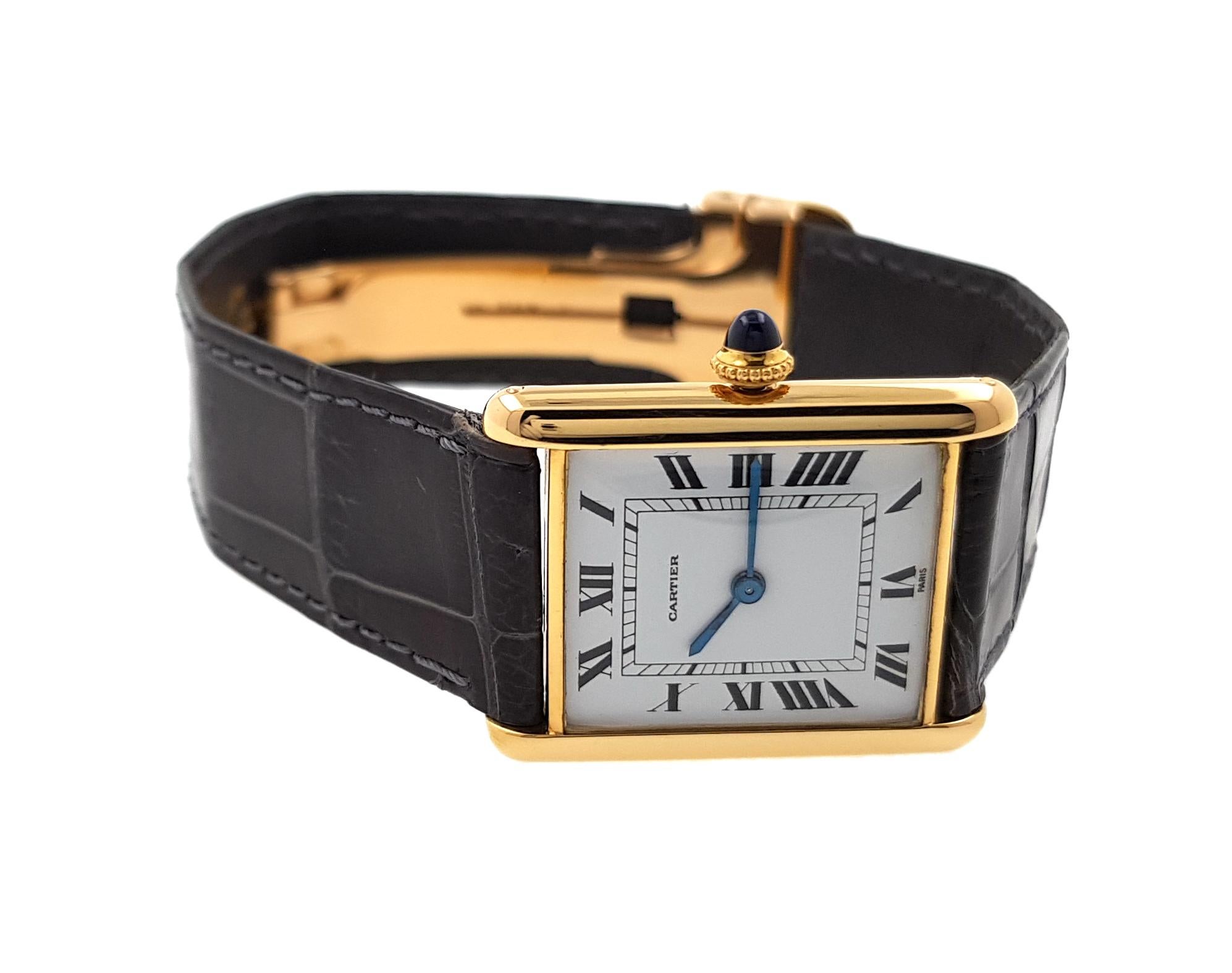 Cartier Tank Louis Extra-Plate Gold Large Jaeger Lecoultre JLC P838 Ultra Thin In Excellent Condition In PARIS, FR