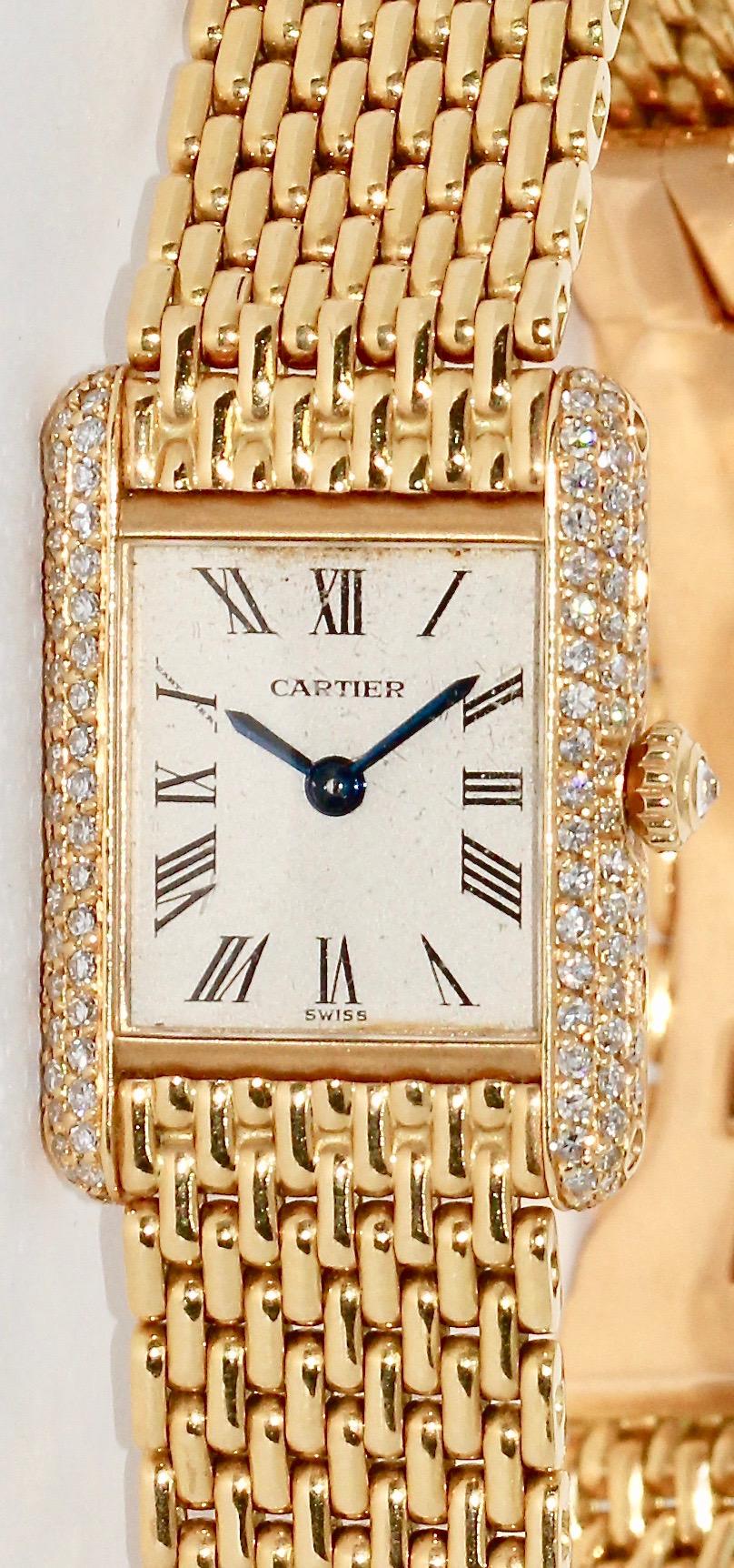 Rare Cartier Tank Louis Ladies Wrist Watch. 18 Karat Gold and Diamonds.

Diamonds, original Cartier.
The watch will be overhauled before shipment! (New battery, cleaning the dial, etc.)

Including certificate of authenticity.