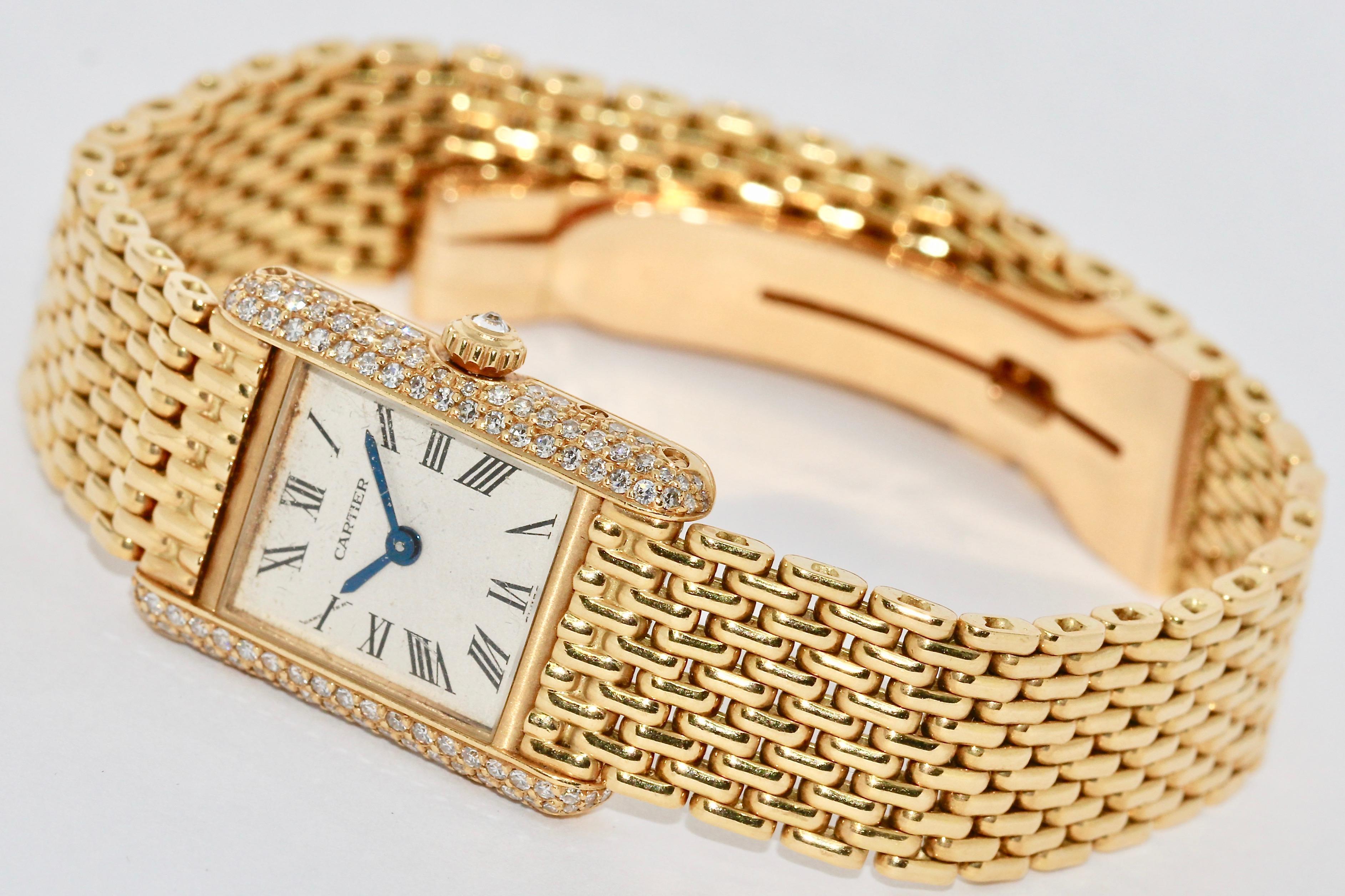 Cartier Tank Louis Ladies Wrist Watch, 18 Karat Gold and Diamonds In Good Condition In Berlin, DE