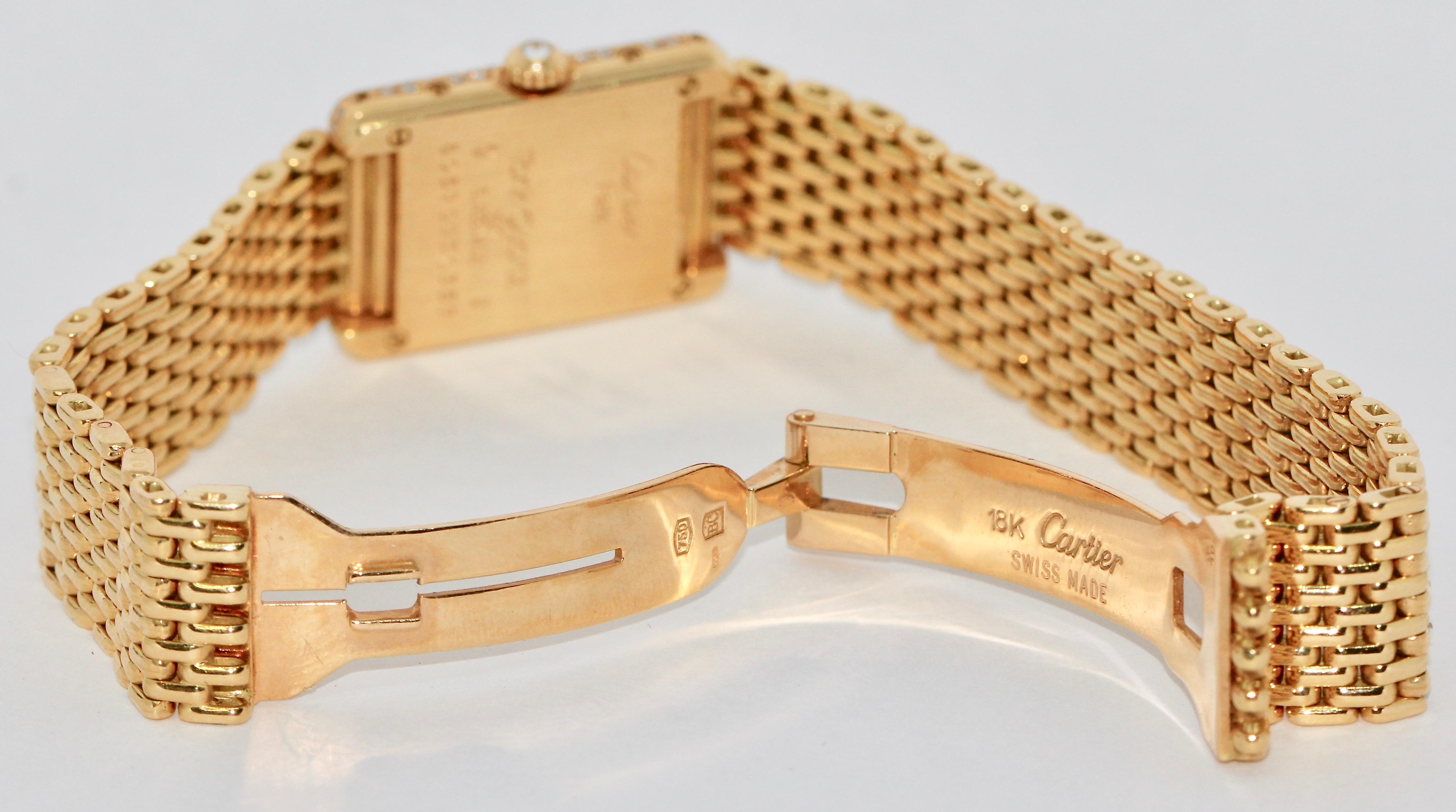 Cartier Tank Louis Ladies Wrist Watch, 18 Karat Gold and Diamonds 1