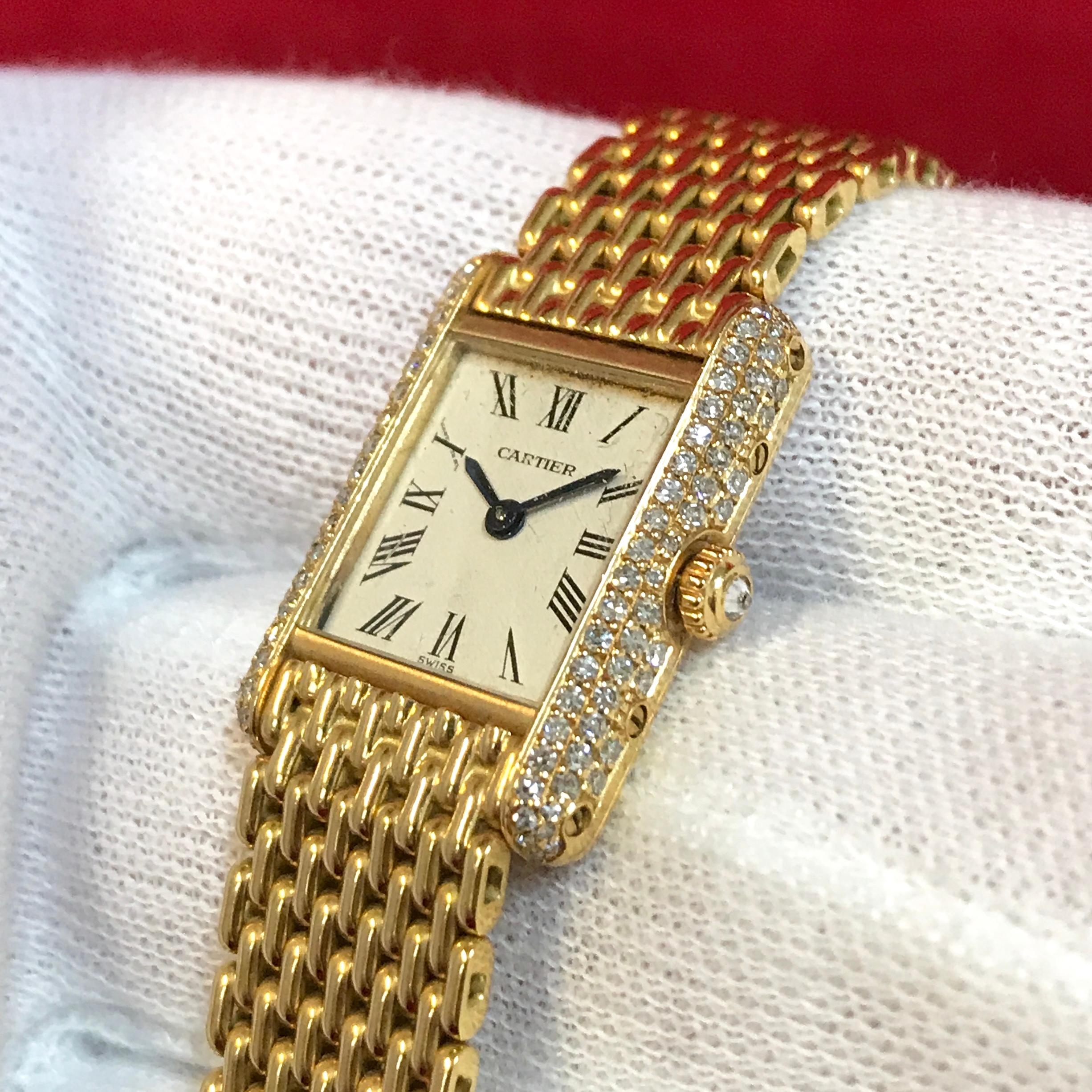 Cartier Tank Louis Ladies Wrist Watch, 18 Karat Gold and Diamonds 3