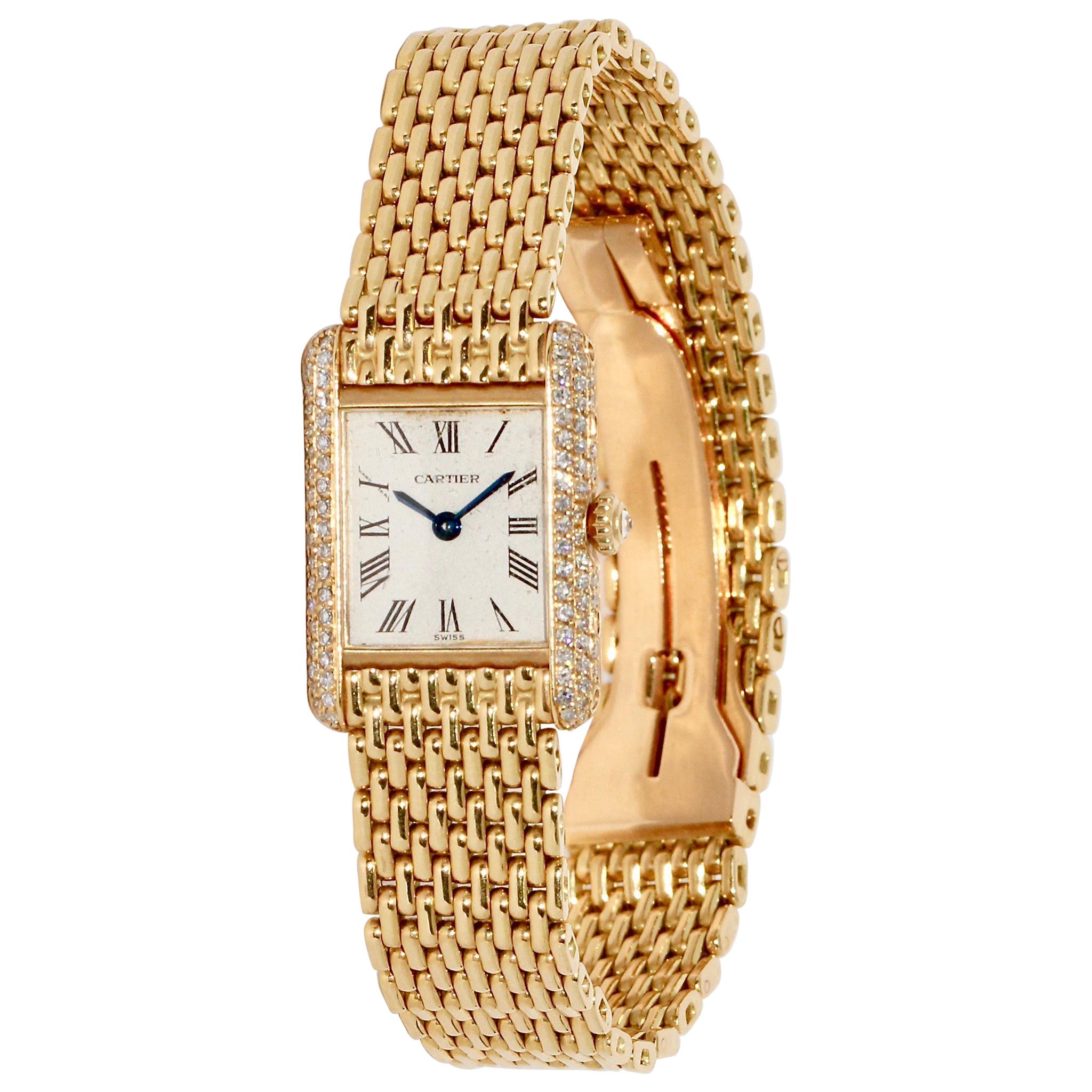 Cartier Tank Louis Ladies Wrist Watch, 18 Karat Gold and Diamonds