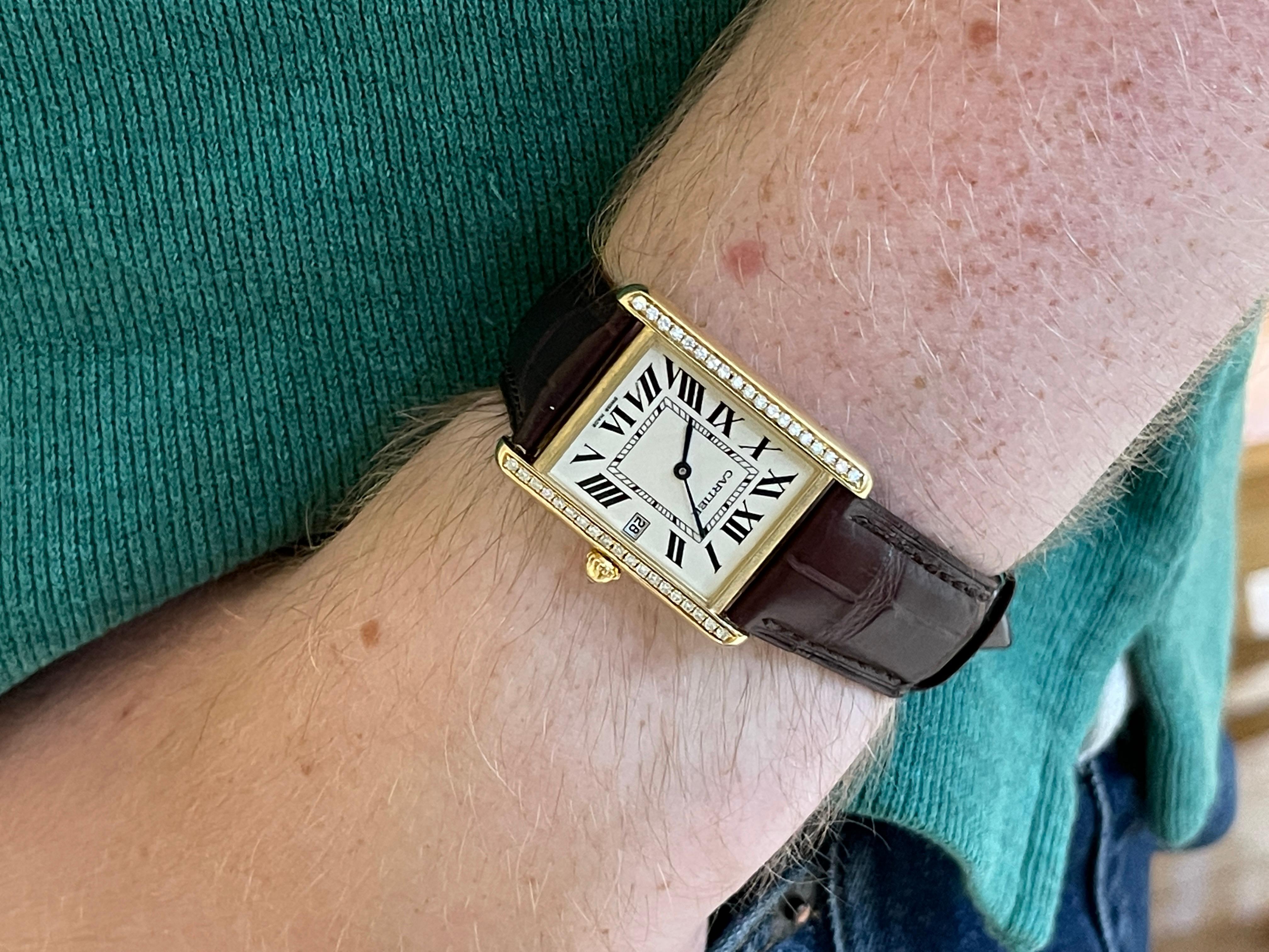 Cartier Tank Louis Large 18k Yellow Gold Leather Strap Watch W1529756 3