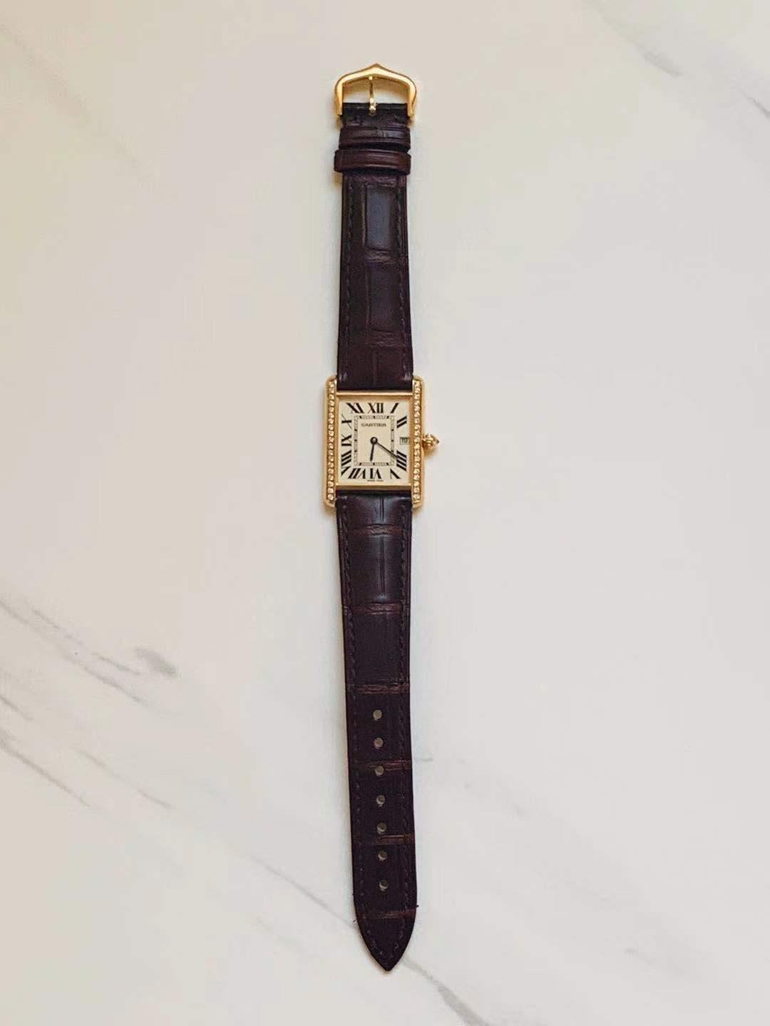 Cartier Tank Louis Large 18k Yellow Gold Leather Strap Watch W1529756 1