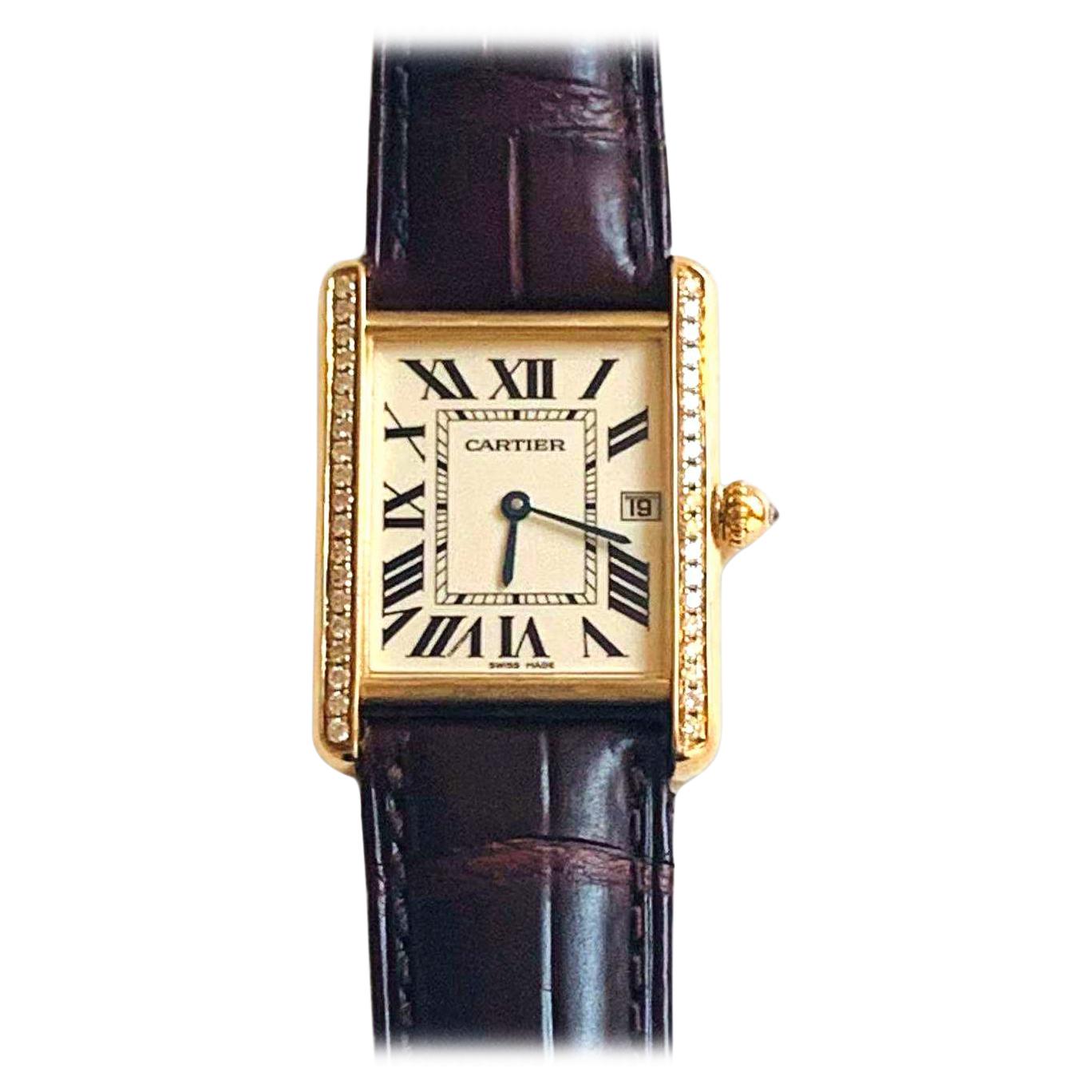 Cartier Tank Louis Large 18k Yellow Gold Leather Strap Watch W1529756