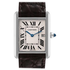 Cartier Tank Louis Large White Gold Black Strap Mens Watch W1540956
