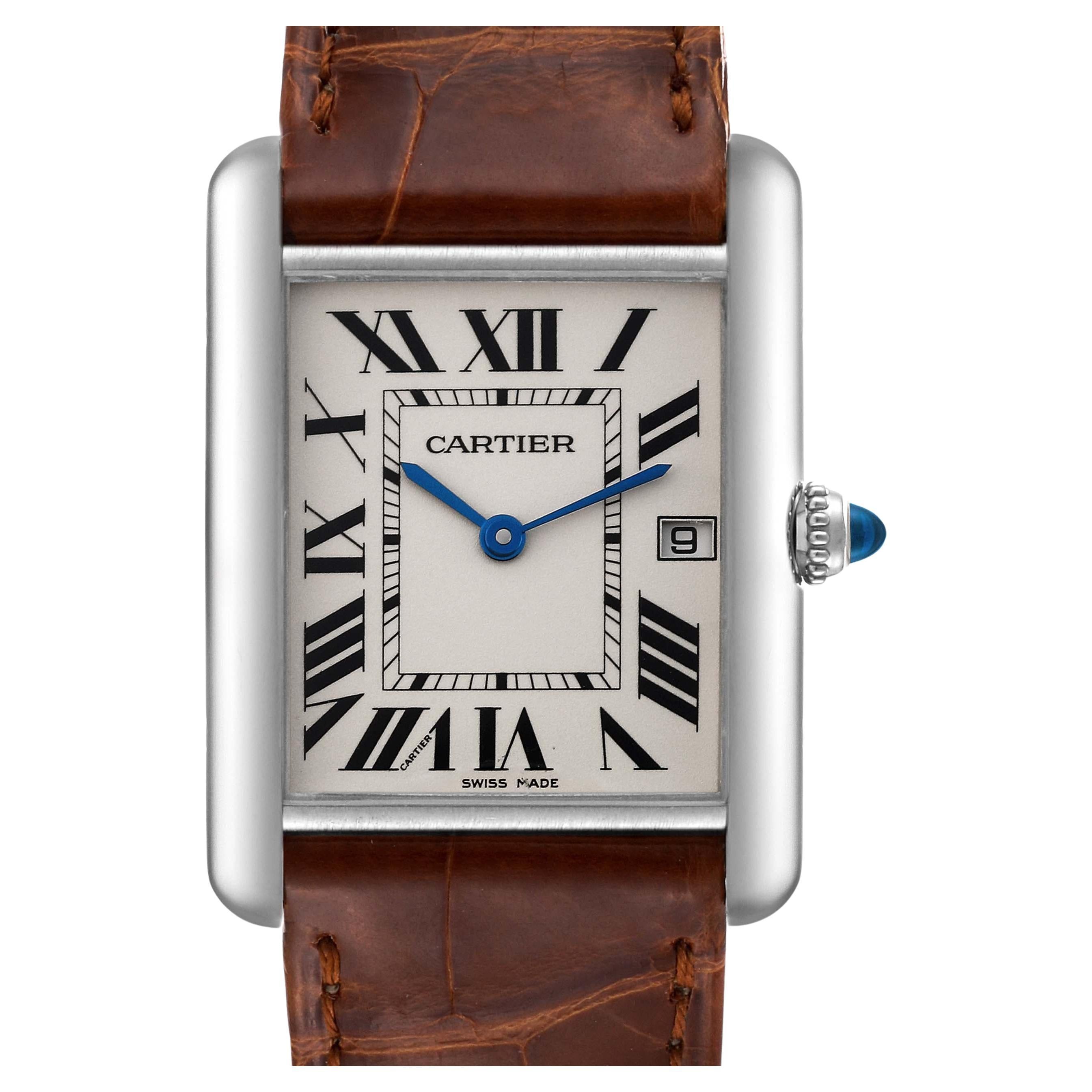 Cartier Tank Louis Large White Gold Brown Strap Mens Watch W1540956 For Sale