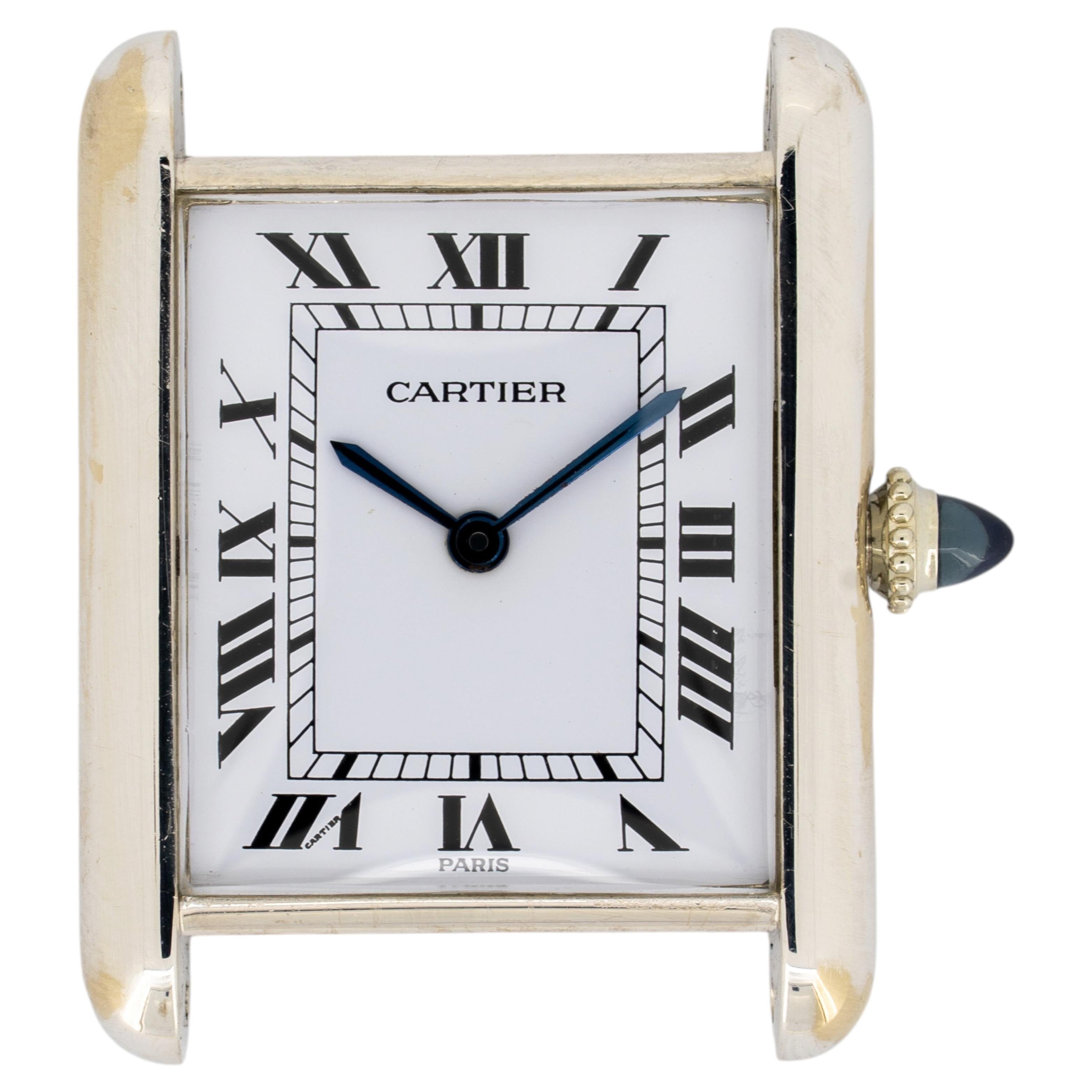 Cartier Tank Louis LM 78086 Paris Dial 18k White Gold 1970s For Sale
