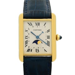 Cartier Tank Louis Moon Phase 18K Gold Silver Dial Quartz Lady Watch W1500800