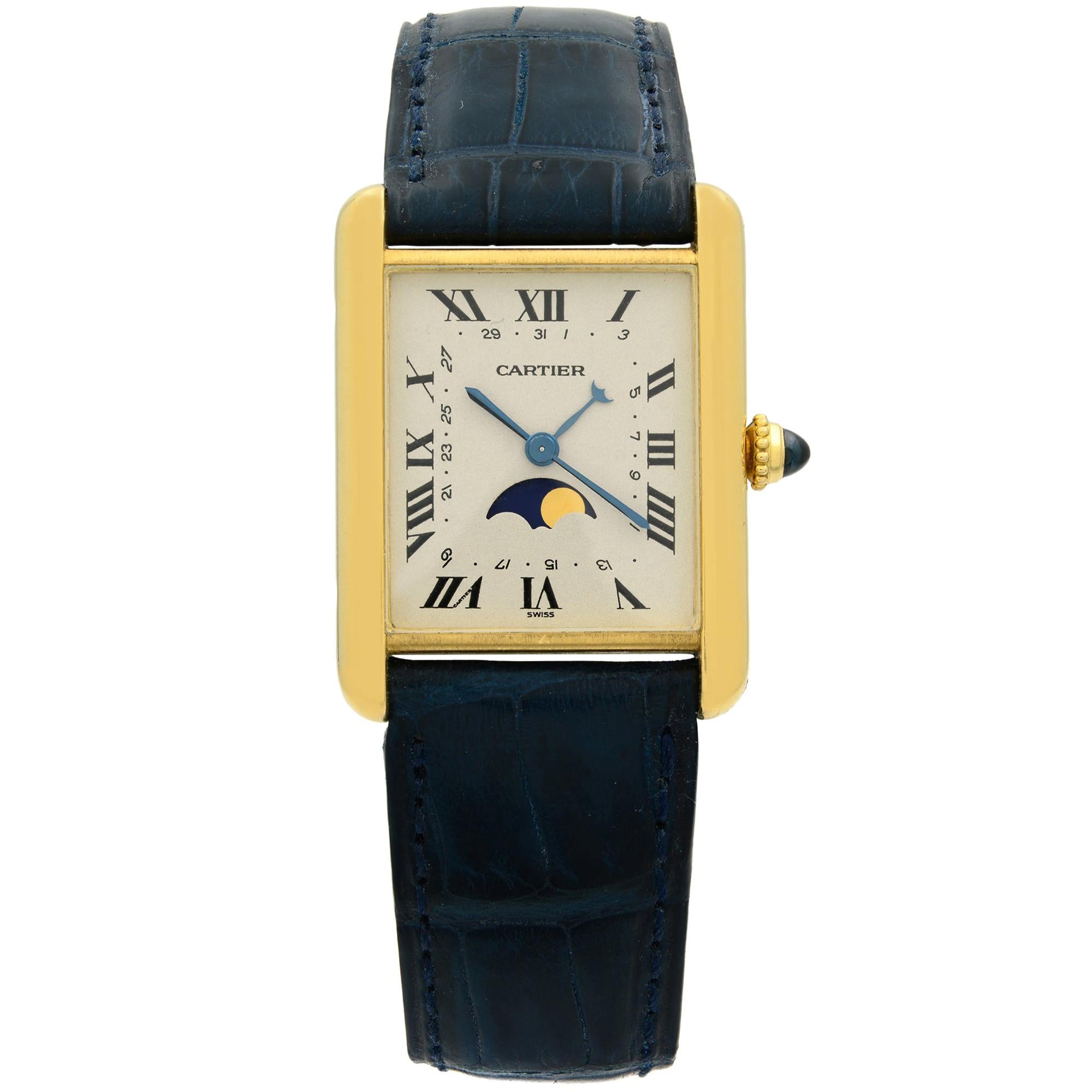 Cartier Tank Louis Moon Phase 18K Gold Silver Dial Quartz Lady Watch W1500800