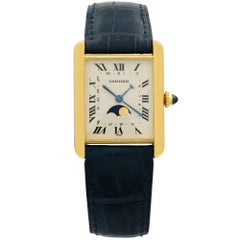 Cartier Tank Louis Mondphase 18K Gold Silber Zifferblatt Quarz Damenuhr W1500800