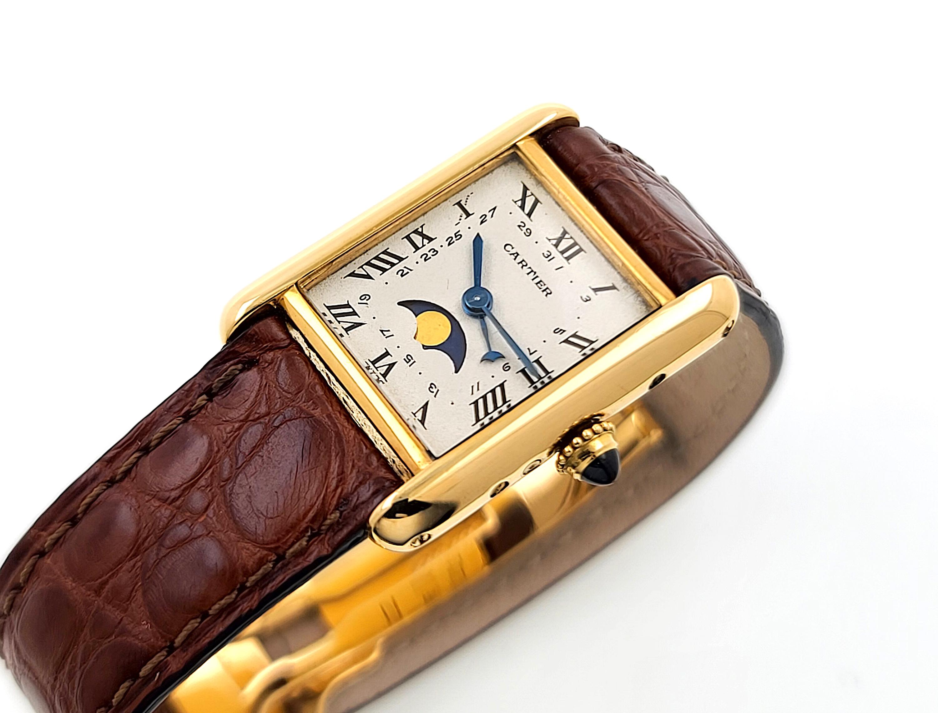 Cabochon Cartier Tank Louis Moon phase Date 819003 LC Medium MM 18k Gold + Folding Clasp