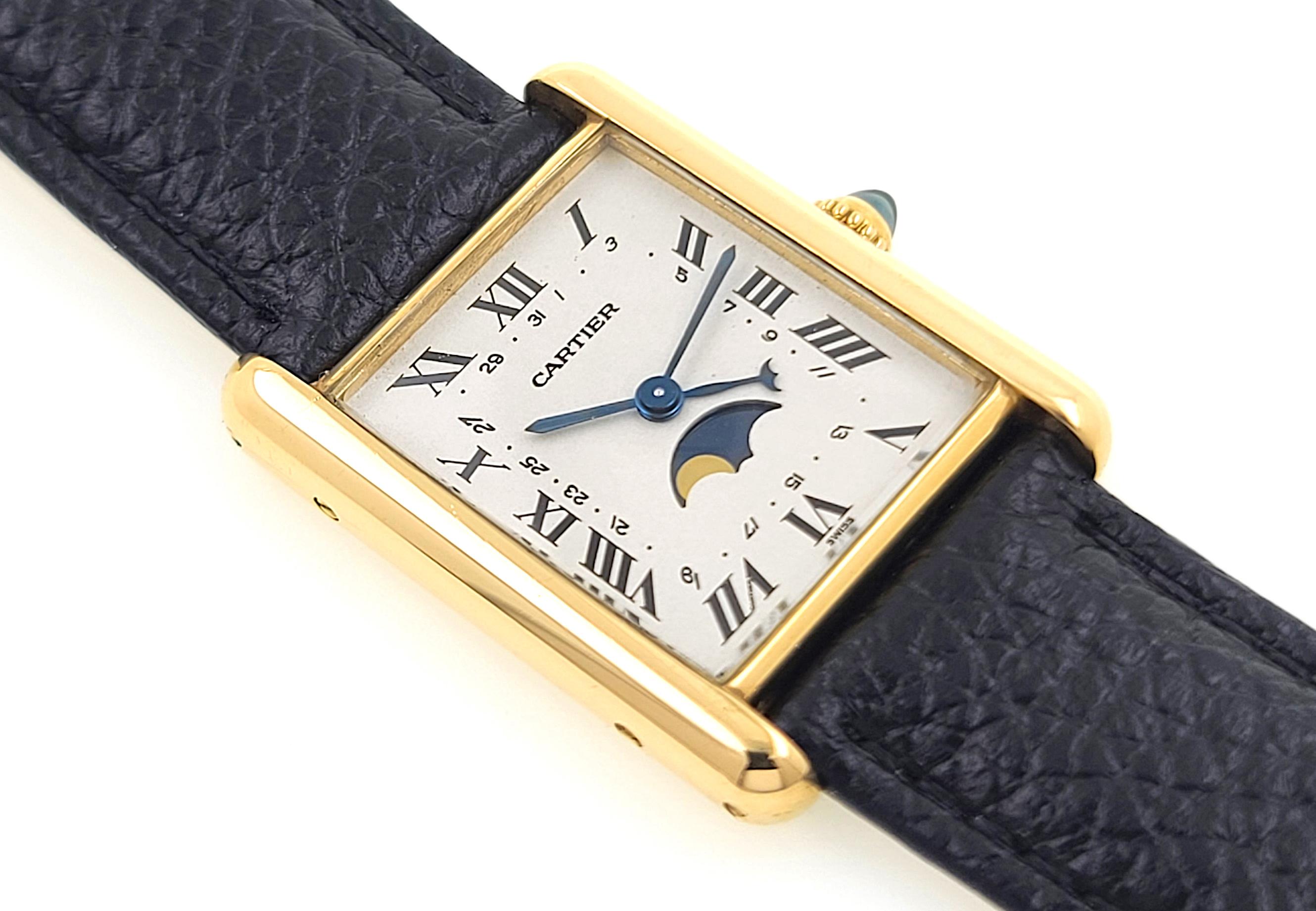 Cabochon Cartier Tank Louis Moonphase Date FULL SET 819001 Large 18k Gold + Folding Clasp