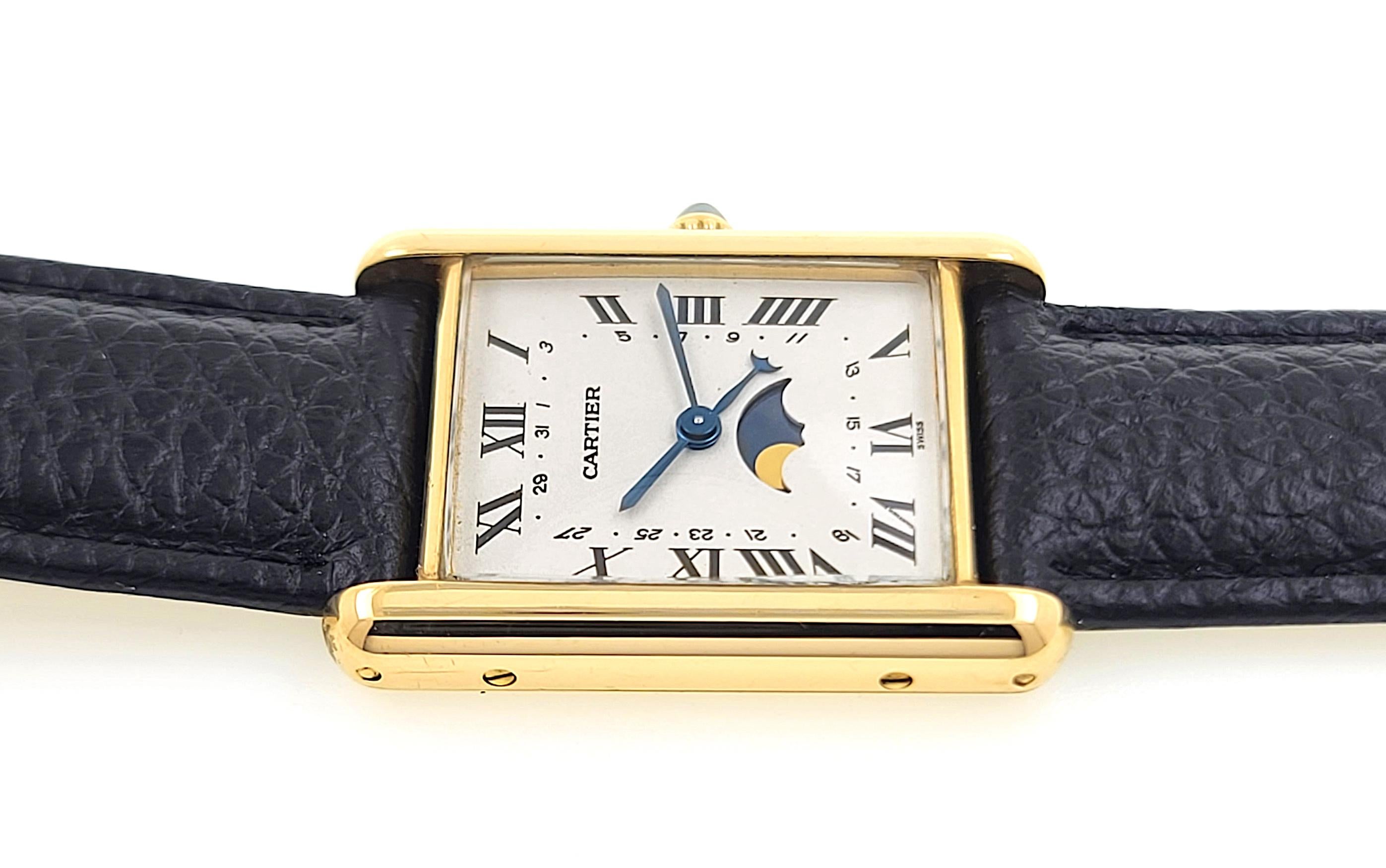 Cartier Tank Louis Moonphase Date FULL SET 819001 Large 18k Gold + Folding Clasp In Excellent Condition In PARIS, FR
