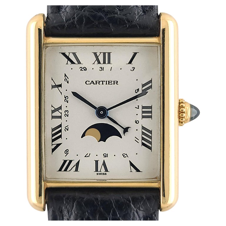 Cartier Tank Louis Moonphase Date FULL SET 819001 Large 18k Gold + Folding  Clasp at 1stDibs | cartier phase de lune, jackie kennedy cartier tank  watch, jackie kennedy watch
