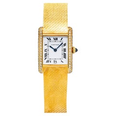 Cartier Tank Louis Paris 7808 RARE Factory Diamond 18k Gold Women Watch 21x28mm