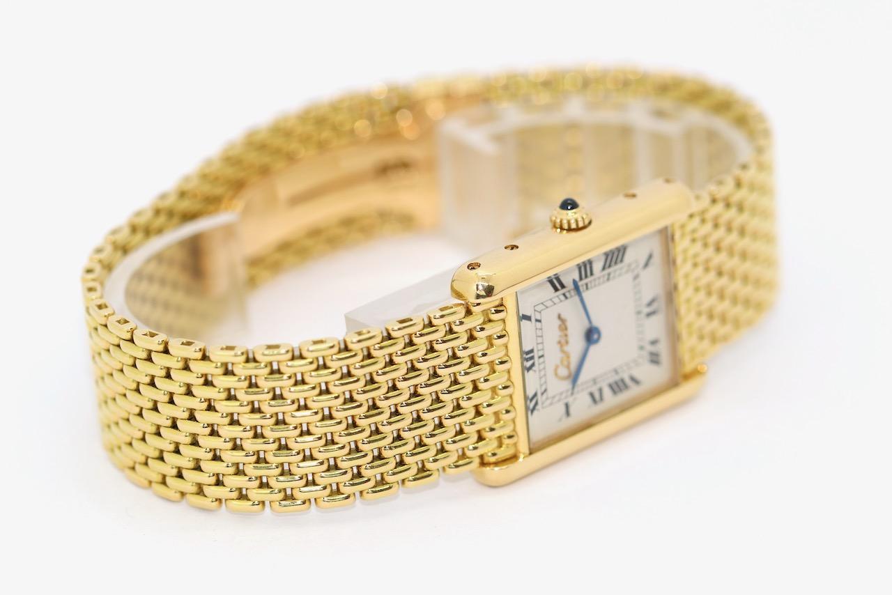 Cabochon Cartier Tank Louis Quartz, 18 Karat Yellow Gold, Ladies Wrist Watch