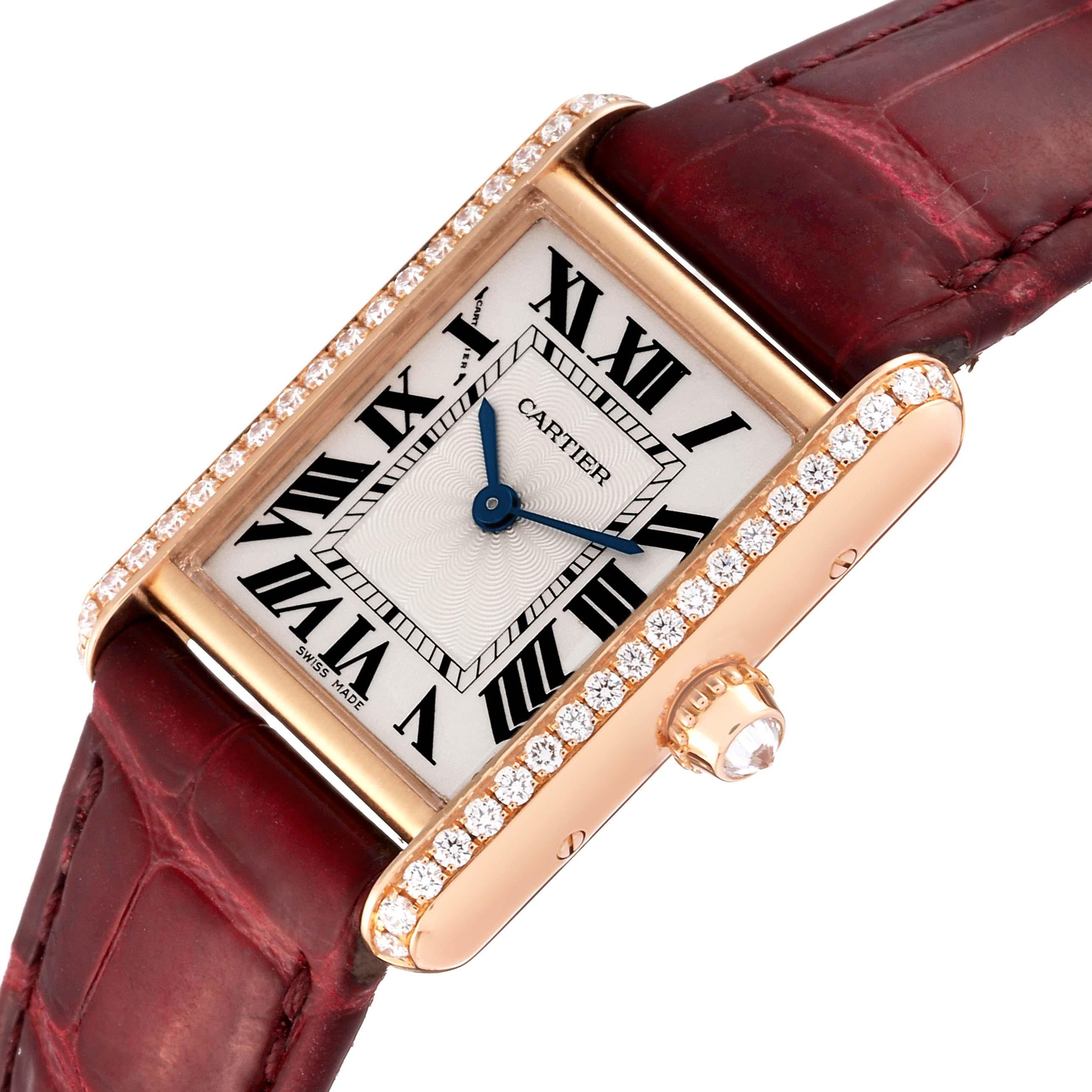Women's Cartier Tank Louis Rose Gold Diamond Burgundy Strap Ladies Watch WJTA0010 Card