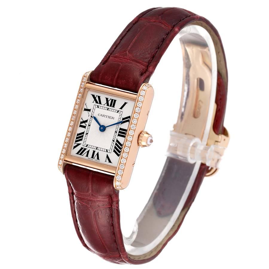 Women's Cartier Tank Louis Rose Gold Diamond Burgundy Strap Ladies Watch WJTA0010 For Sale