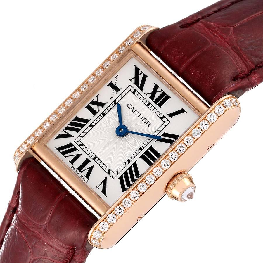 Cartier Tank Louis Rose Gold Diamond Burgundy Strap Ladies Watch WJTA0010 For Sale 1