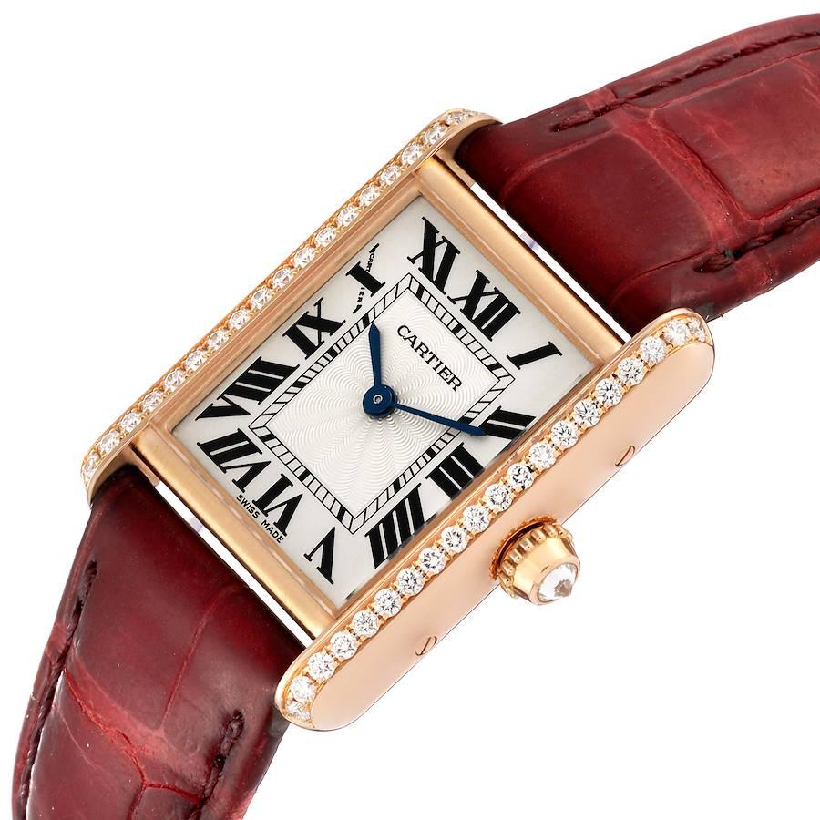 Cartier Montre Tank Louis en or rose avec bracelet bourgogne et diamants, pour femmes WJTA0010 en vente 1