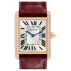 Cartier Tank Louis Rose Gold Diamond Burgundy Strap Ladies Watch WJTA0014 Card