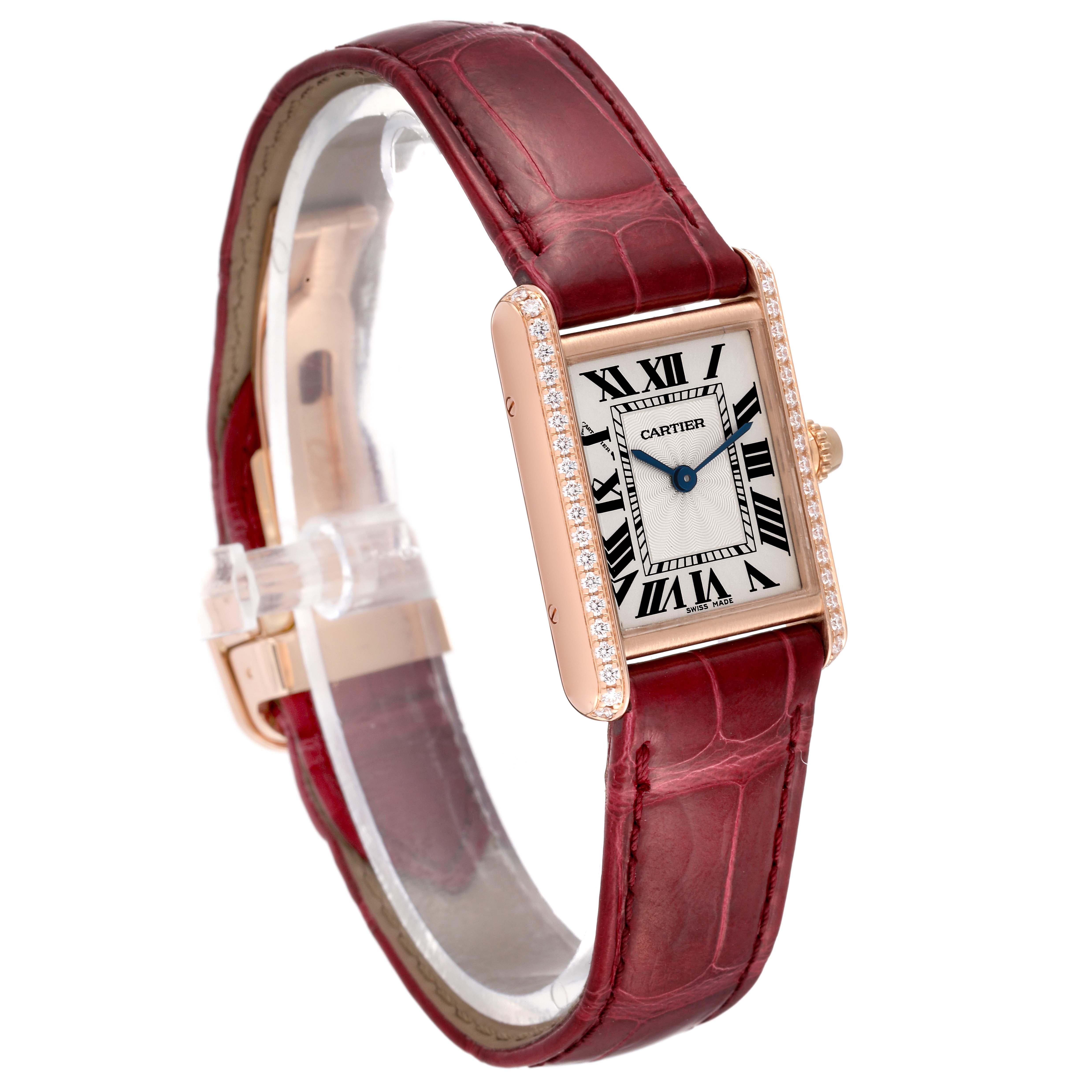 Cartier Tank Louis Rose Gold Diamond Ladies Watch WJTA0010 Box Card In Excellent Condition For Sale In Atlanta, GA