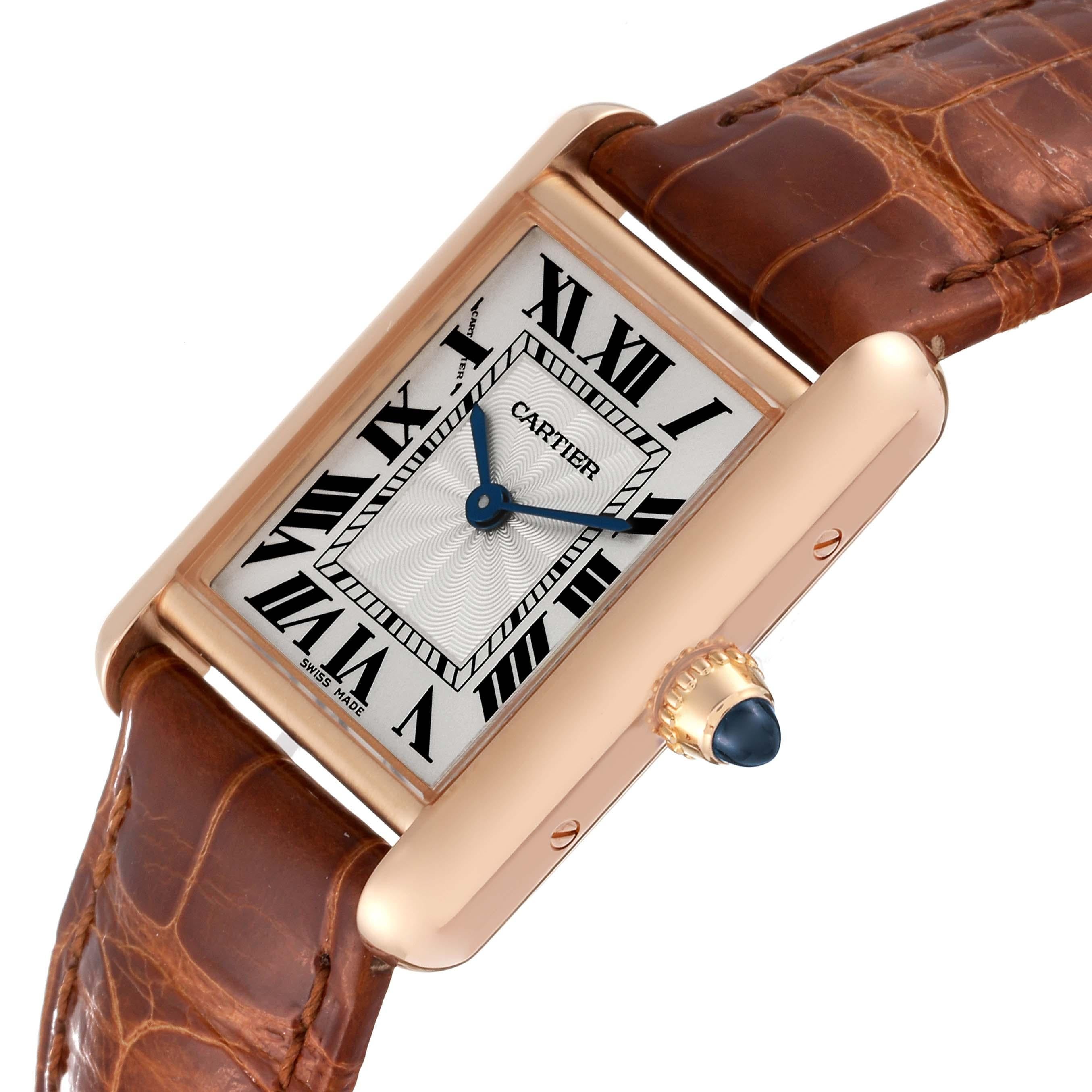 Cartier Tank Louis Rose Gold Mechanical Ladies Watch WGTA0010 Box Card In Excellent Condition In Atlanta, GA