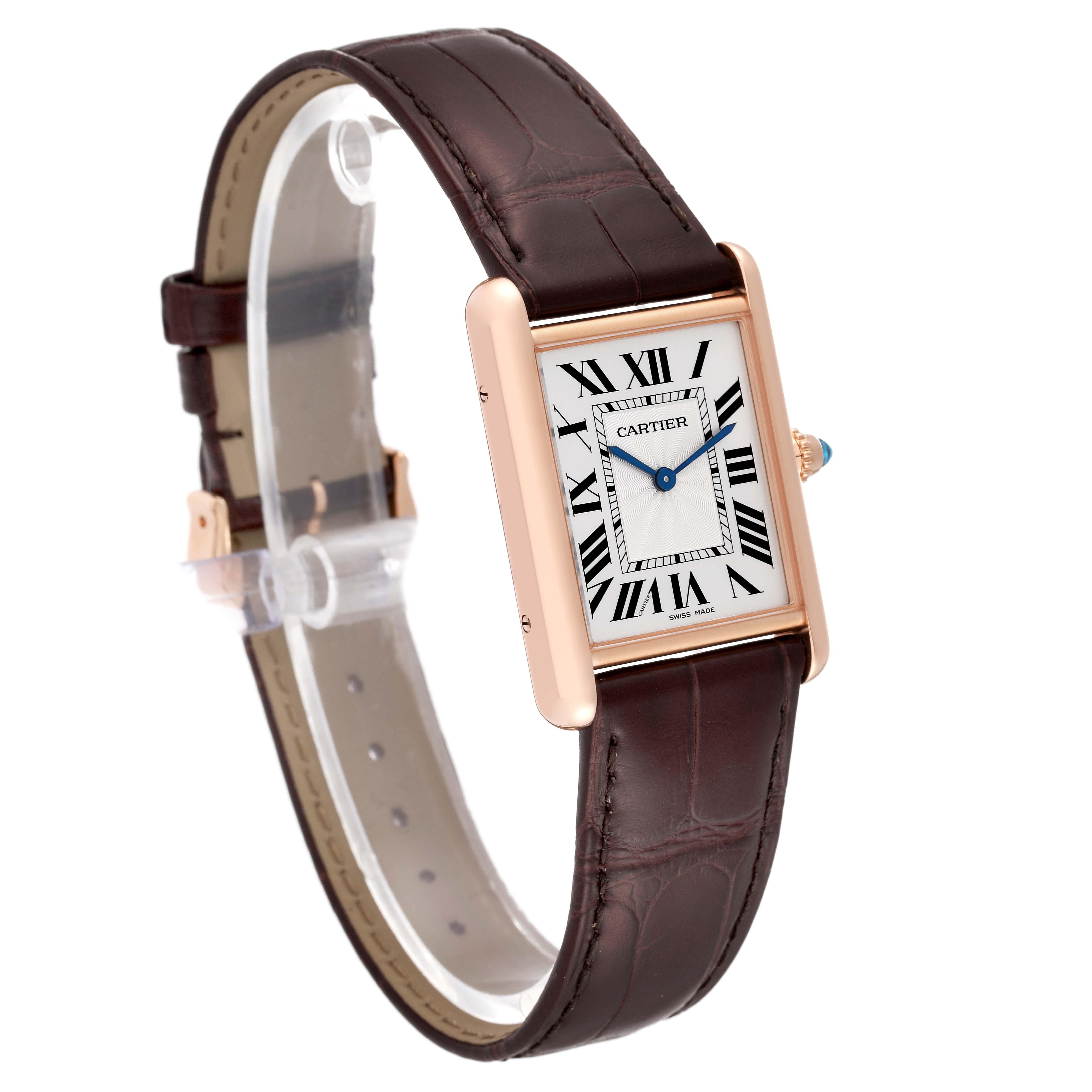 Cartier Tank Louis Rose Gold Mechanical Mens Watch WGTA0011 Box Card In Excellent Condition In Atlanta, GA