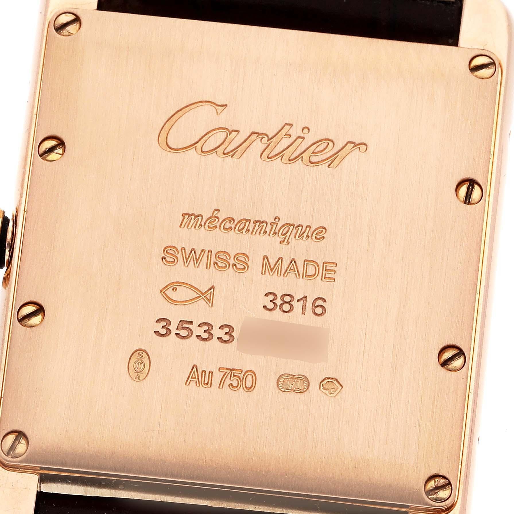 Cartier Tank Louis Rose Gold Mechanical Mens Watch WGTA0011 Box Card In Excellent Condition For Sale In Atlanta, GA