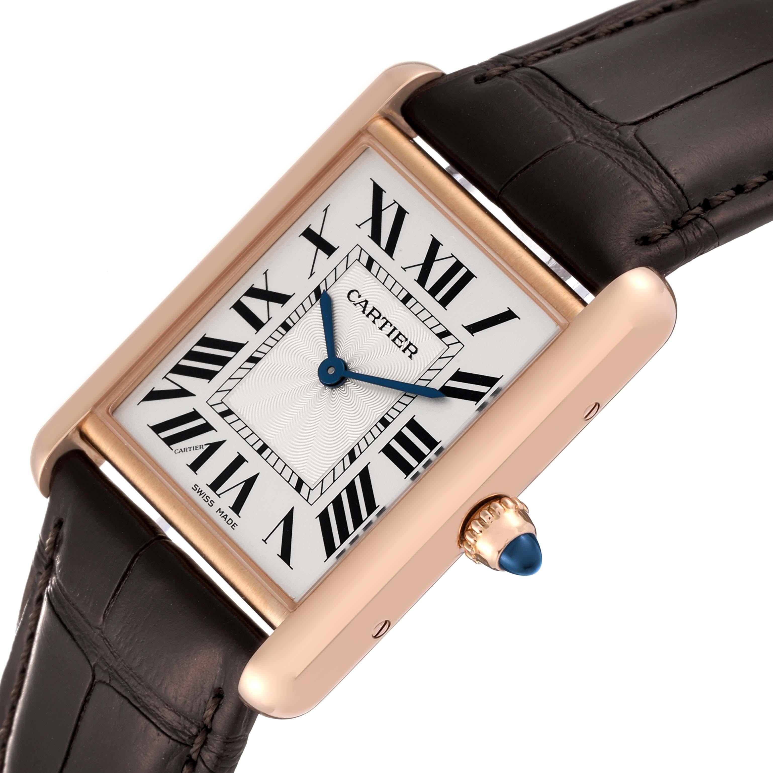 Cartier Tank Louis Rose Gold Mechanical Mens Watch WGTA0011 Card In Excellent Condition In Atlanta, GA