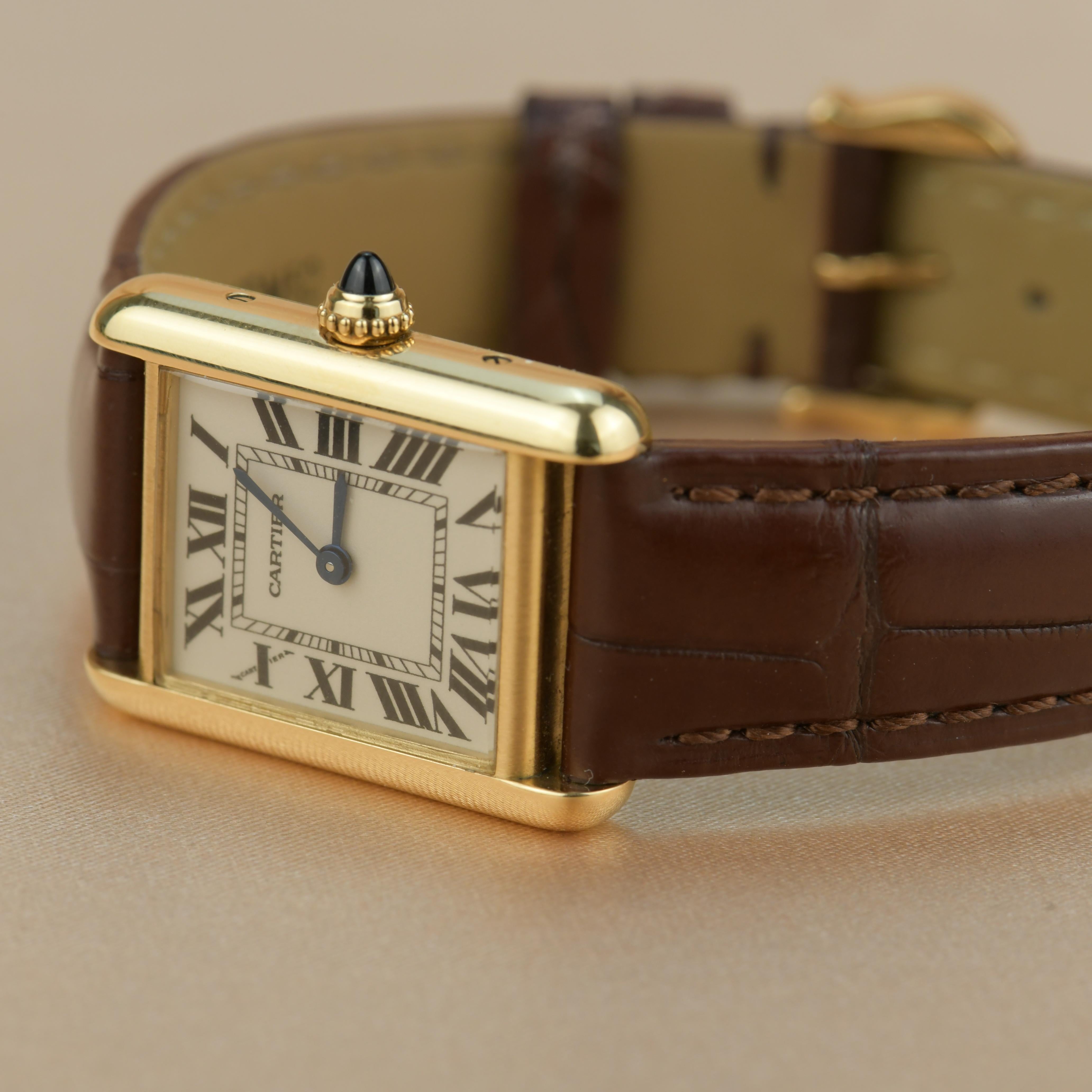 Cartier Tank Louis Small Model 18k Yellow Gold Watch W1529856 In Excellent Condition In Banbury, GB