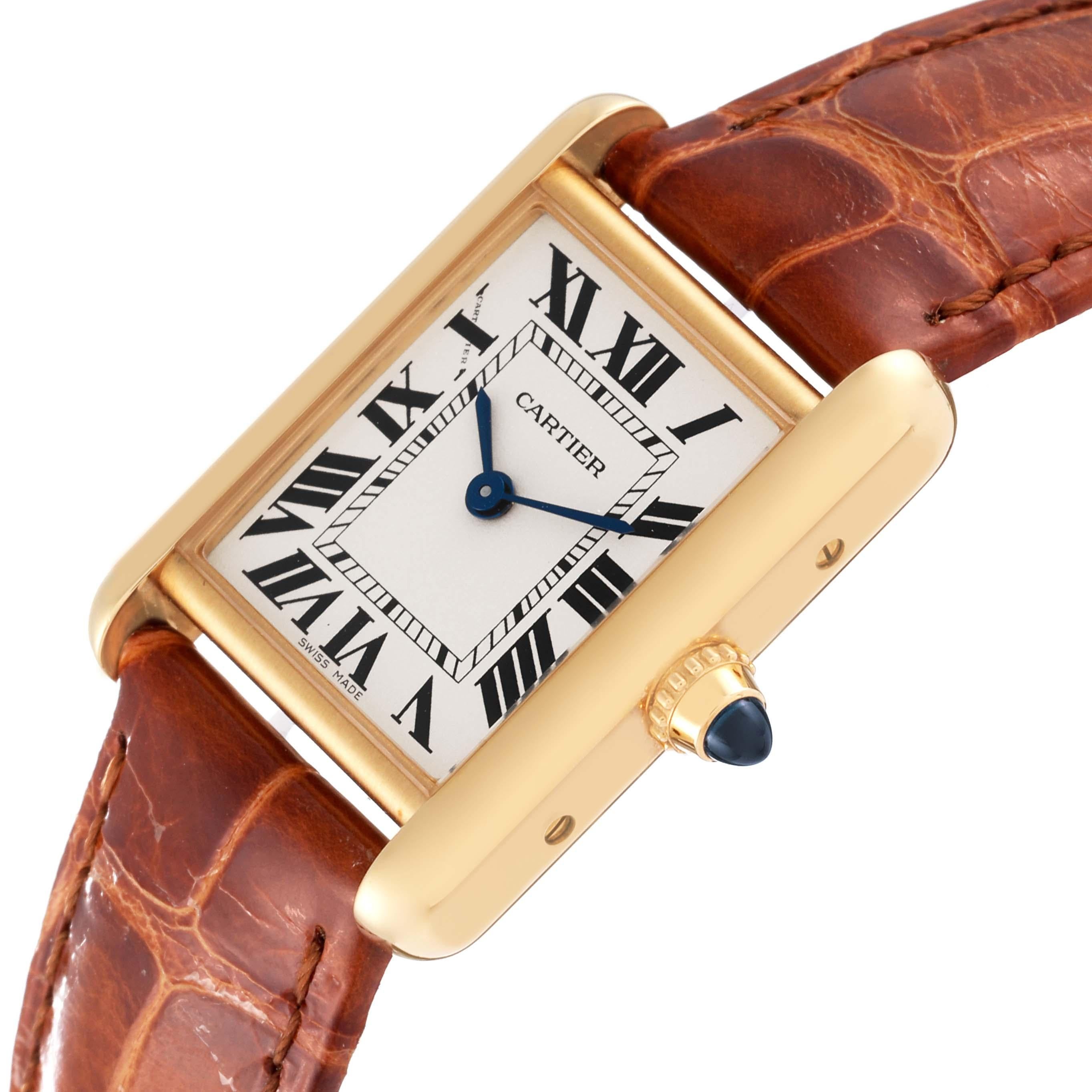 Cartier Tank Louis Small Yellow Gold Brown Strap Ladies Watch W1529856 Box Card 1