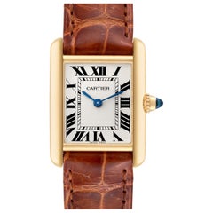 Cartier Tank Louis Small Yellow Gold Brown Strap Ladies Watch W1529856 Box Card