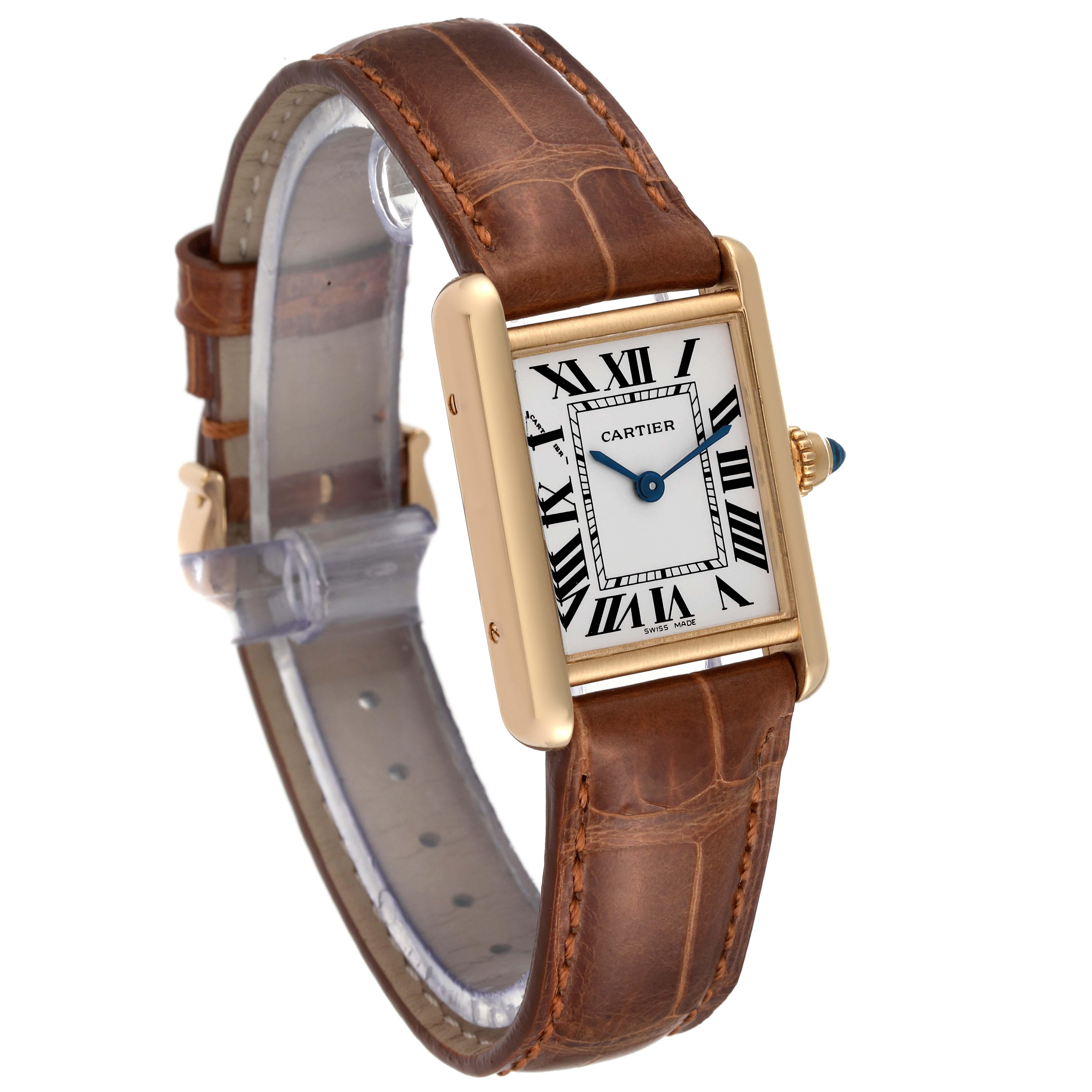 Cartier Tank Louis Small Yellow Gold Brown Strap Ladies Watch W1529856 In Excellent Condition In Atlanta, GA