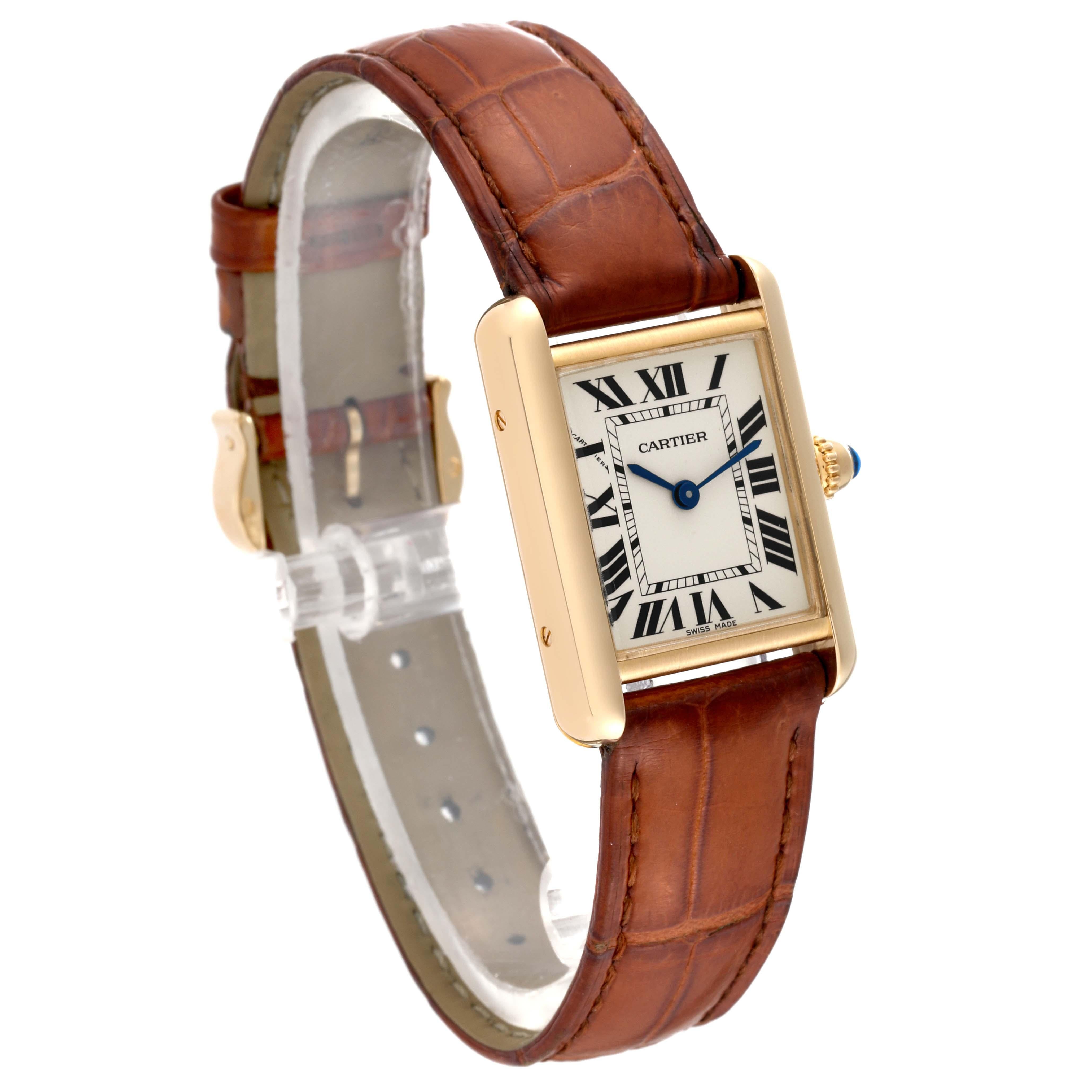 Cartier Tank Louis Small Yellow Gold Brown Strap Ladies Watch W1529856 In Excellent Condition For Sale In Atlanta, GA